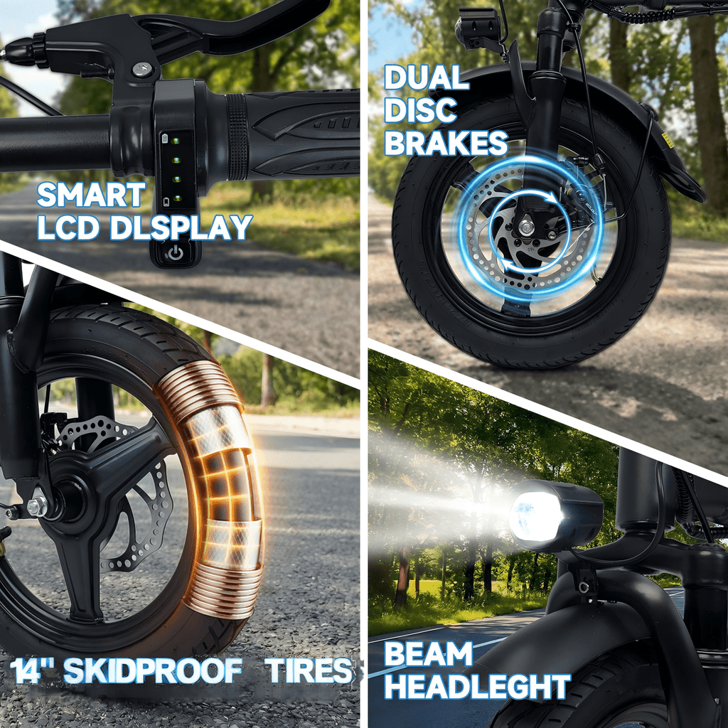 SHCNTEKU 14IN Folding Ebike for Adults Teens,500W Motor up to 20 mph Range 30 mile with 36V 12Ah Removable Battery Electric bicycle,UL 2849 Electric Bikes