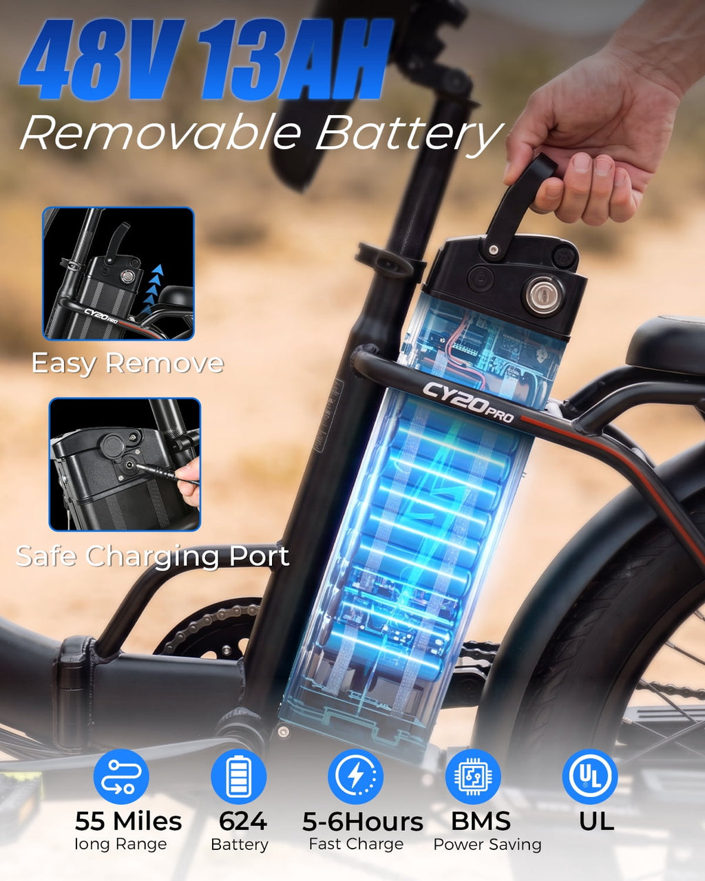 SAMEBIKE Electric Bike for Adults 20x3.0 Fat Tire Folding Ebike 1200W Motor 48V 13Ah Removable Battery 7 Speed Suspension Fork Up to 28 mph Up to 55 miles Range Electric Bikes