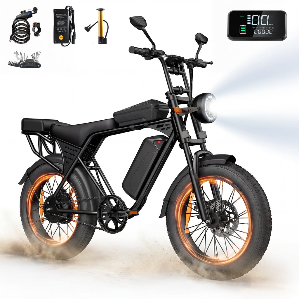 48V 15Ah Electric Bike – 1500W Brushless Motor, 28MPH Top Speed, 30-50 Mile Range, 20×4 Tires, 485lbs Max Load, Removable Battery Electric Bikes