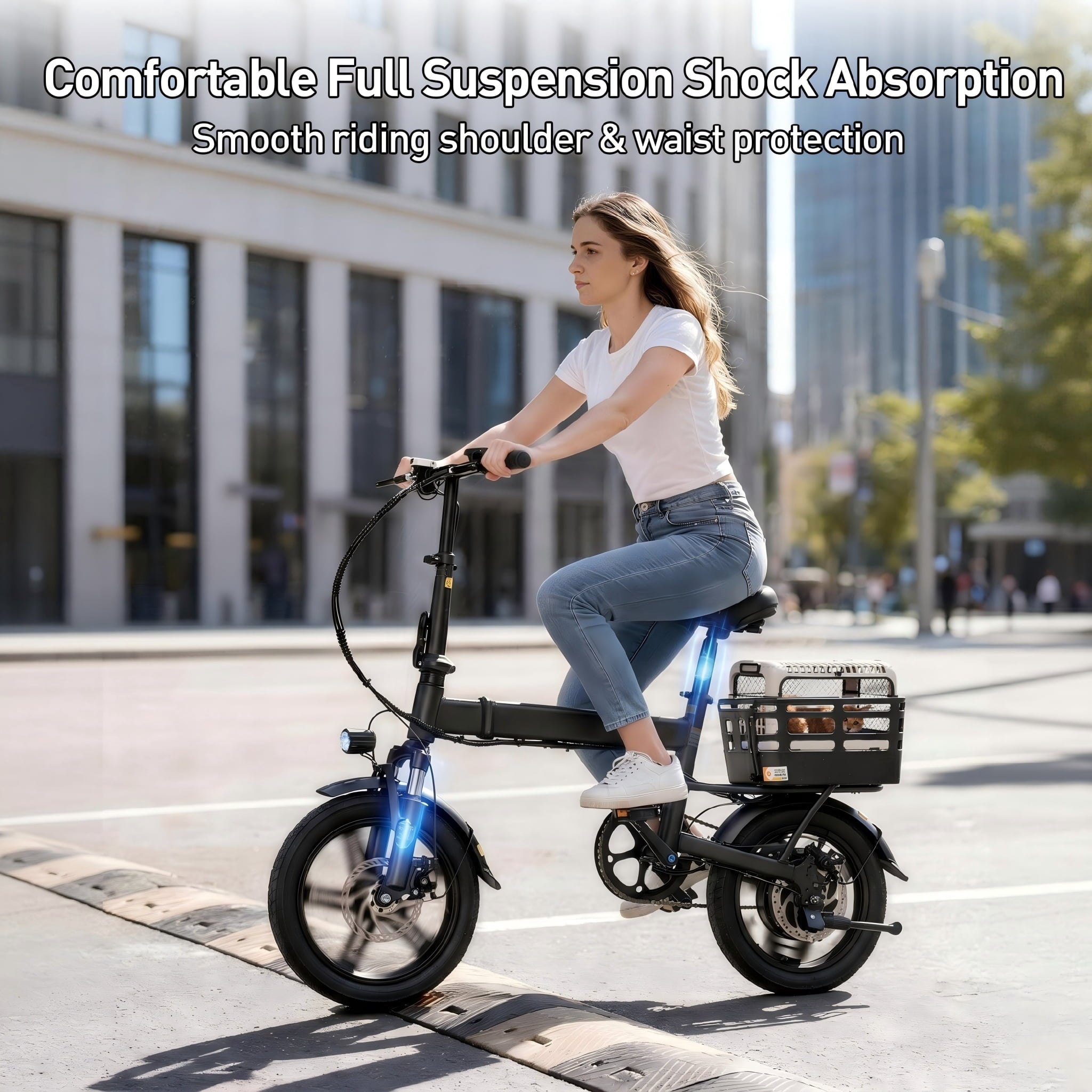 XKJ Electric Bike for Adults, Ebike, Electric Bicycle with 48V 12AH Removable Battery,14 Folding Ebike, 20MPH,20+ Miles(MAX),500W High Motor,Multi-Shock Absorption,Commuting Mini E Bikes,UL2849 Electric Bikes