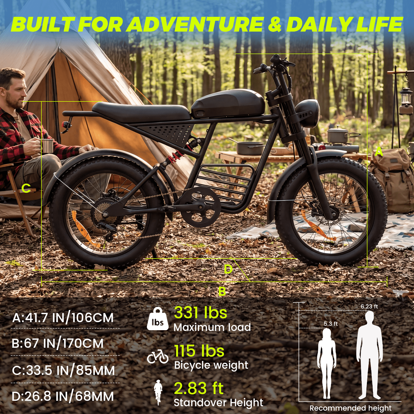 Electric Bike for Adults, 1500W Dirt Bike, 34MPH, 48V 20Ah E-Bike, 60 Miles Electric Motorcycle, 20 Fat Tire Off-Road Bike, All Terrain for Mountains, Snow, Sand, Road Electric Bikes