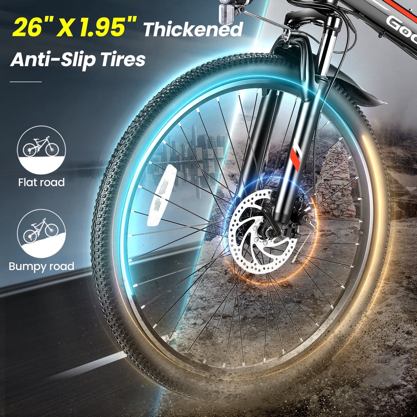 Gocio 26 Folding Electric Bike for Adults, 750W Peak Motor E-Mountain Bike, 19.8MPH, 48V 7.8AH Battery Ebike , 21-Speed Electric Bicycle, UL2849 Electric Bikes