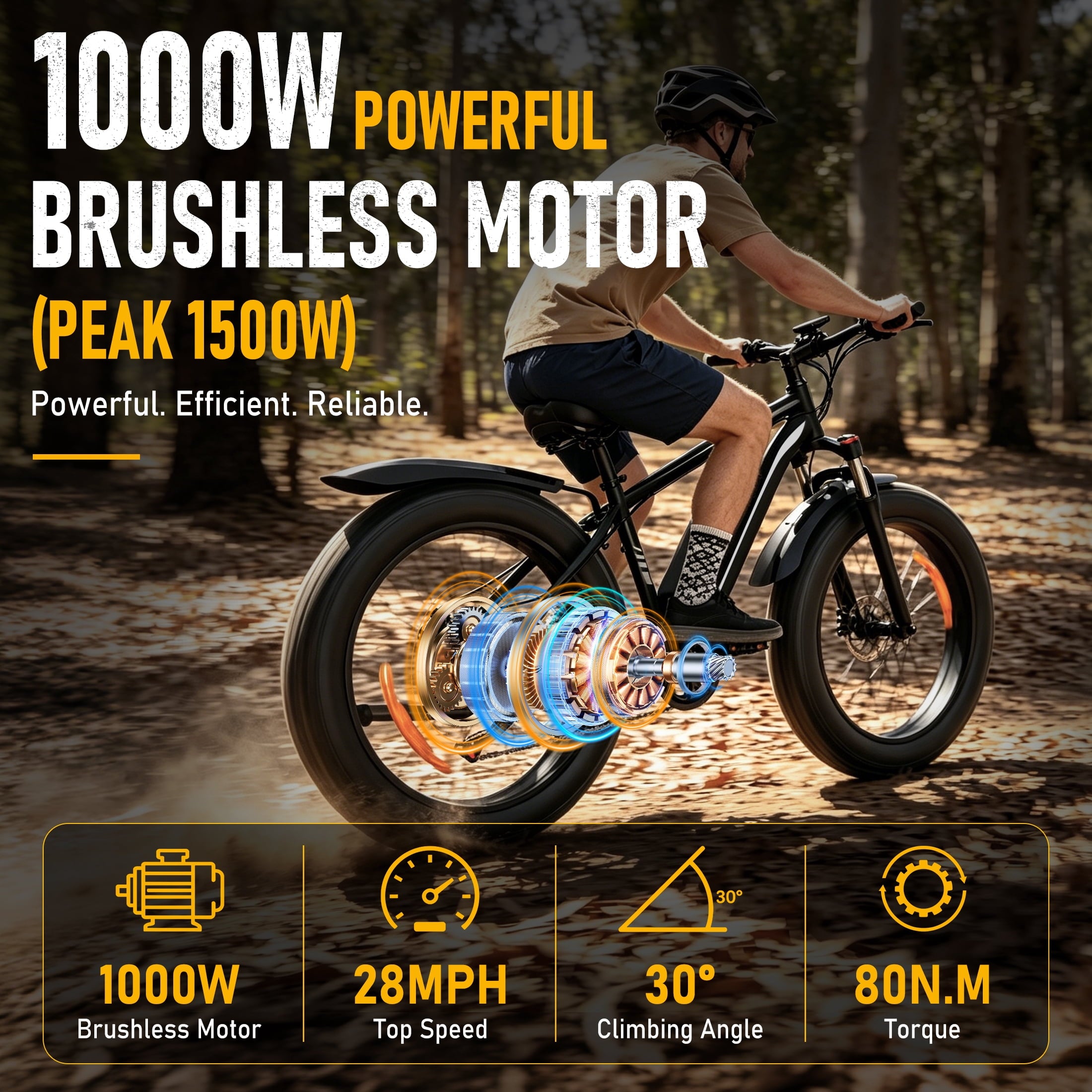 AMYET EB26 Electric Bike for Adults, Peak 1500W 48V 15Ah, 26 Fat Tire Ebike, E-Mountain Bicycle, UL2849 Electric Bikes