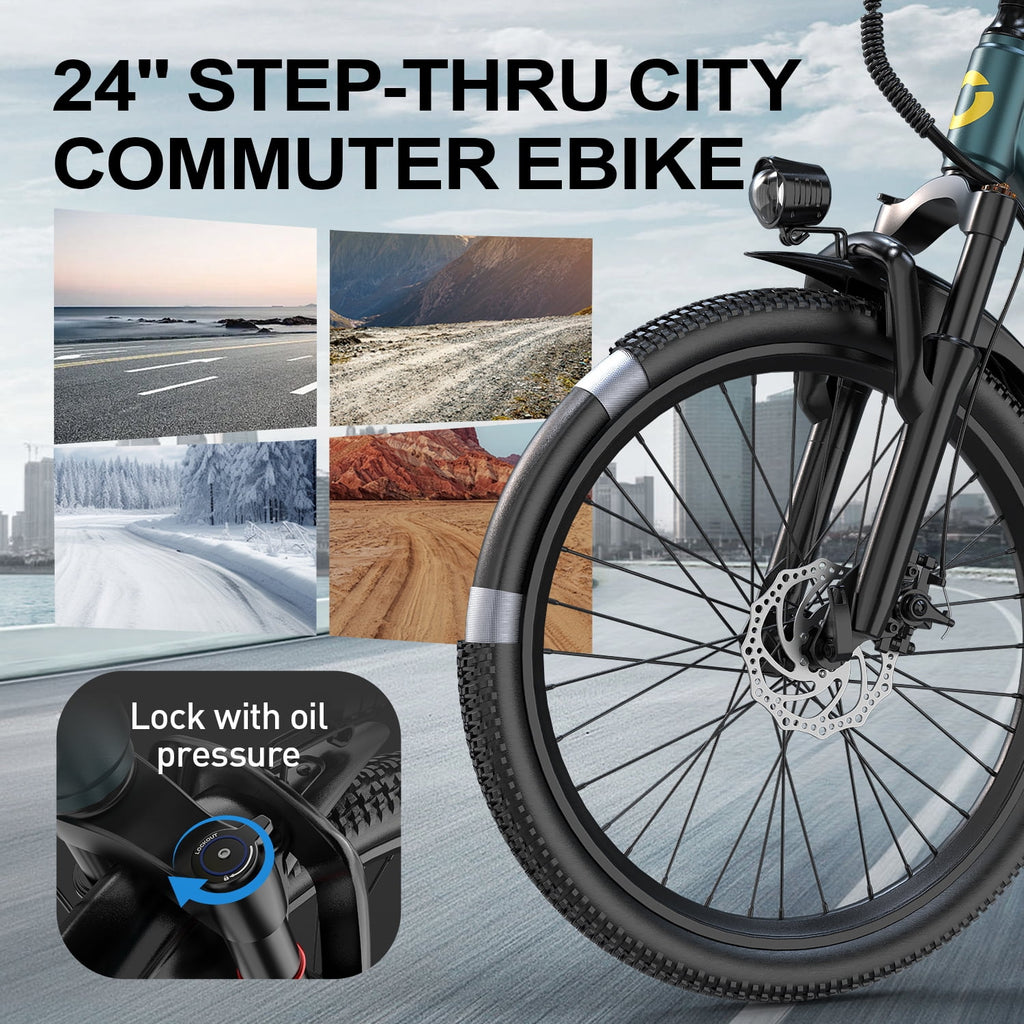 Unibike 24Electric Bike for Adults, 400W Ebike with 36V 10AH Battery, 40Miles Long Range Mountain Bikes, Shimano 7-Speed Electric Bicycle, Blue Electric Bikes