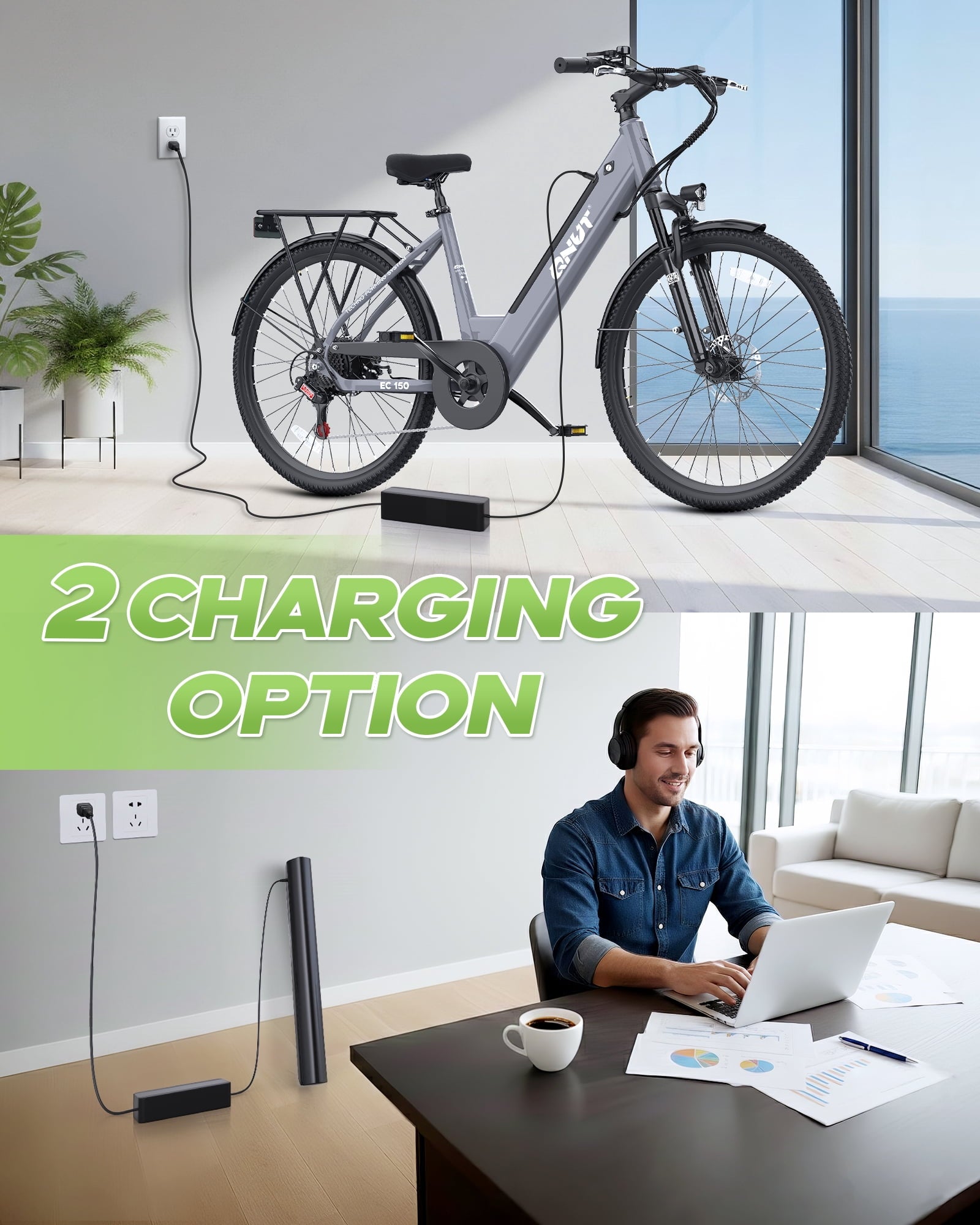 QNUT Electric Bike , 26 1200W Peak with 48V Battery 7 Speed 20MPH 65 Miles Ebike Step Through Commuter E bike for Adults Electric Bikes