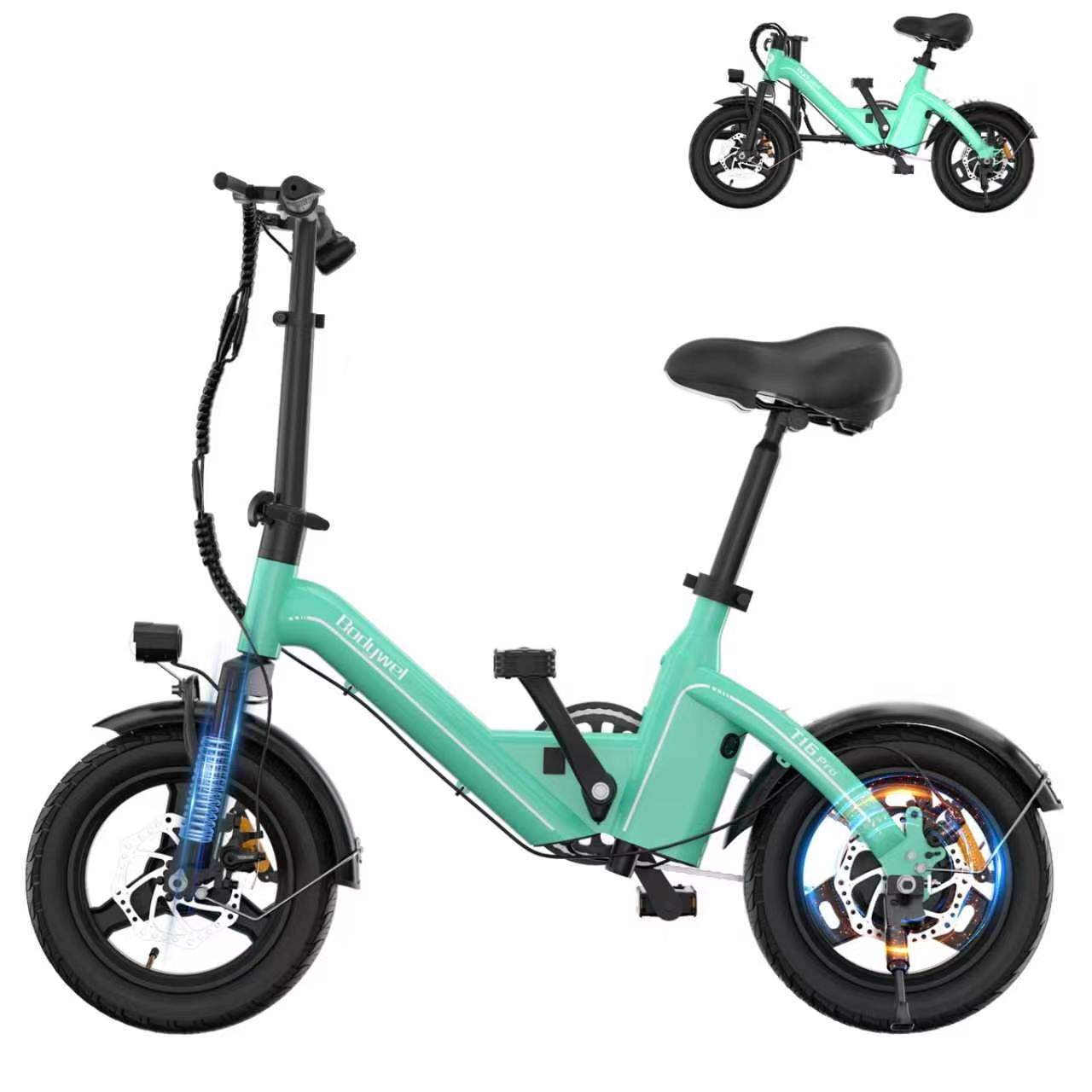Bodywel Folding Electric Bicycle for Adults Teens, 14 Electric Bike with 500W Peak Motor, 360Wh Battery, Mini Ebike for City Commuter, E Bike, UL2849 Electric Bikes