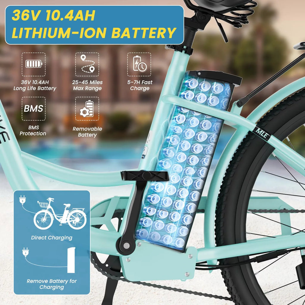 Lilypelle Electric Bike for Unisex Adults,24/26 7-Speed Step Thru Electric Bicycle ,36V,20MPH Electric Bikes