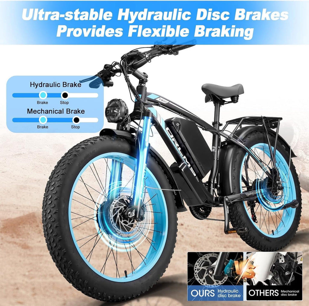 6000W Electric Bike, 60V 25AH Battery Ebike for Adults, Dual Motor AWD Ebike 50MPH 21-Speed ,Long Range Mountain EBike with 26 x 4.0 Fat Tire, All-Road Mountain Bike UL2849 Electric Bikes