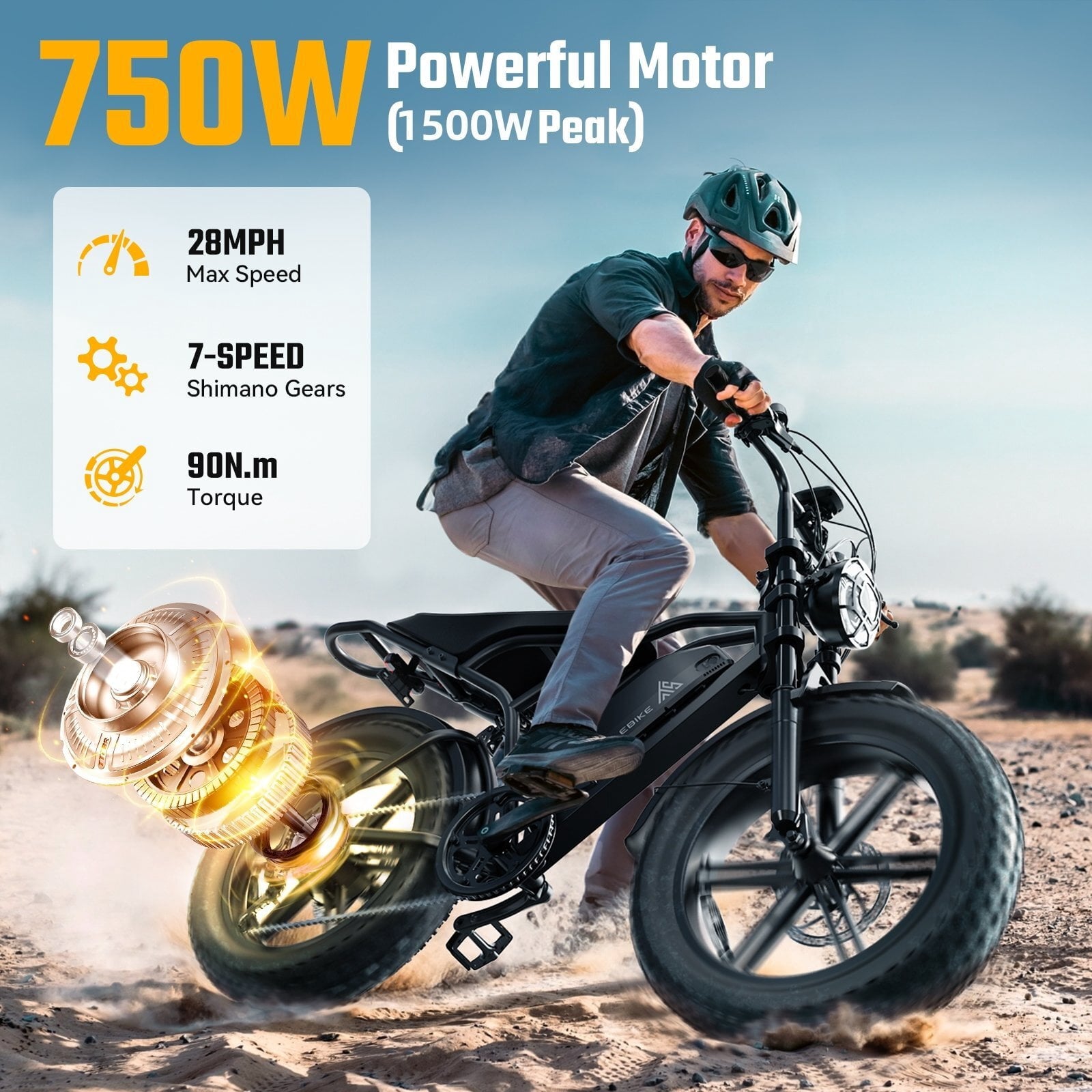 TST Electric Bike for Adults, 750W Peak 1500W Motor, 20x4 Fat Tire, E Mountain Bike, 48V/15AH UL2849 Electric Bikes