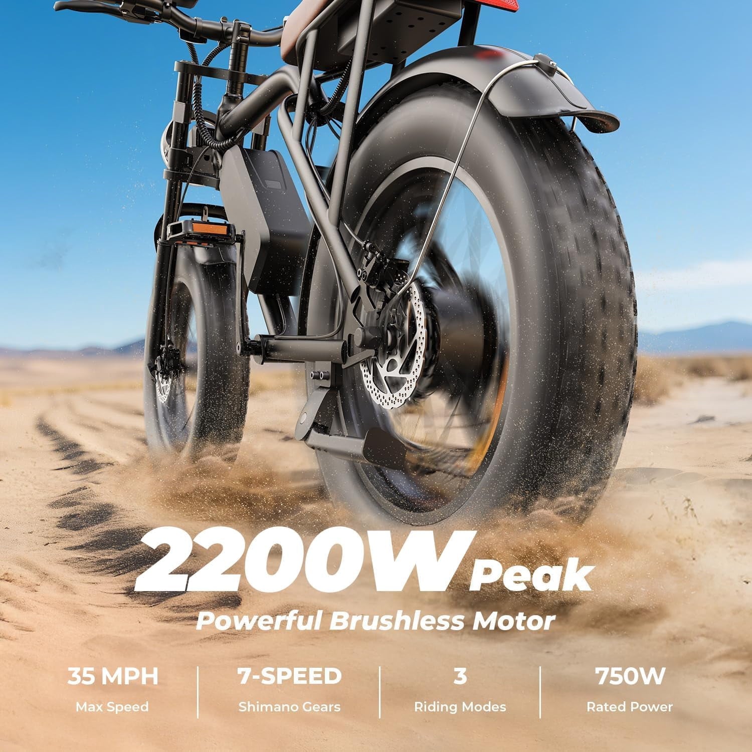Electric Bike for Adults, 2200W, 35MPH & 75 Miles, 20x4 Fat Tire, 48V 15.6Ah Removable Battery, 7-Speed & 3 Modes, Full Suspension E Mountain Bike, UL 2849 Certified Electric Bikes