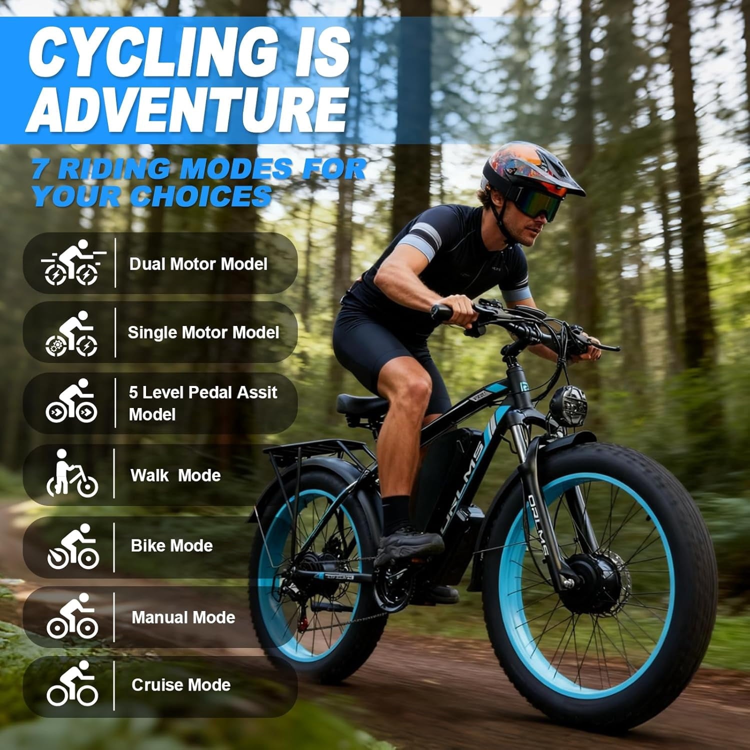 (US in Stock) 5000W Peak Dual Motor Electric Bike for Adults , 60V 25AH Removable Battery Ebike , 45-50MPH AWD 21-Speed Mountain E-Bike with 26 x 4.0 Fat Tire, Off-Road Snow EBikes Electric Bikes
