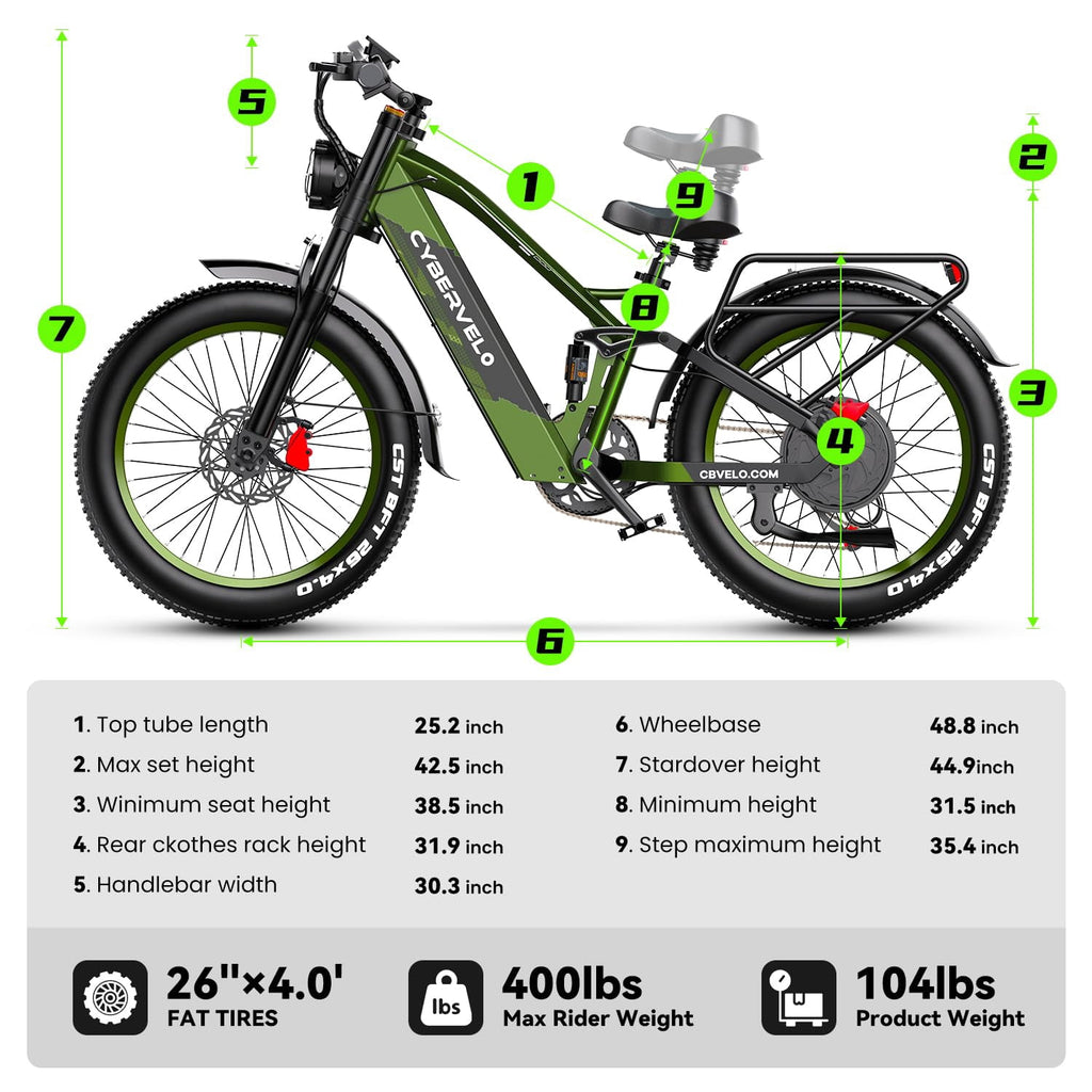 26x 4 Electric Bike,2000W Peak Motor,60V 50AH Removable Battery,Full Suspension Fat Tire E-Bike,Rear Rack, UL 2849 Electric Bikes