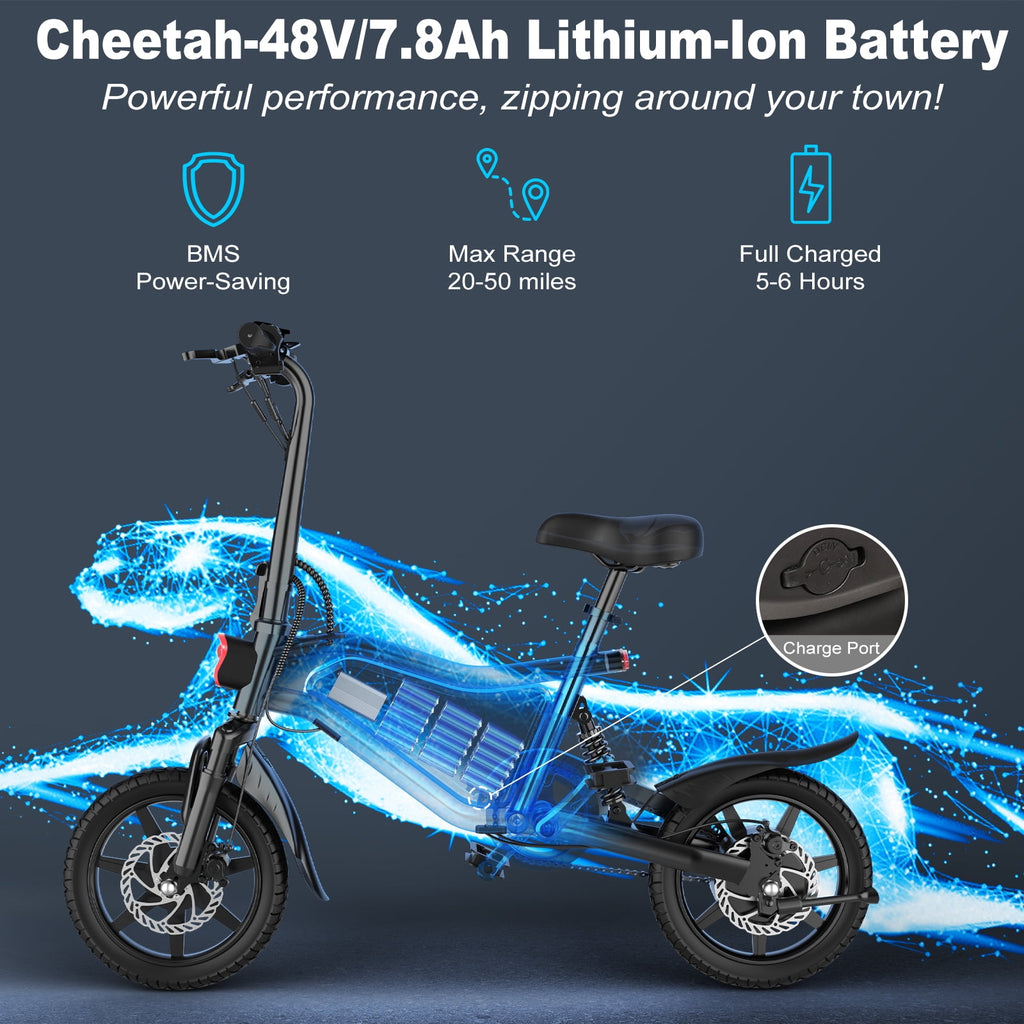 ANCHEER Peak 500W Electric Bike for Adults, Foldable Electric Bikes with 48V 374Wh Battery, 14 Electric Bicycle for Men Women, LCD Digital Display, Cruise Control Ebikes, Dual Suspension Fork UL2849 Electric Bikes