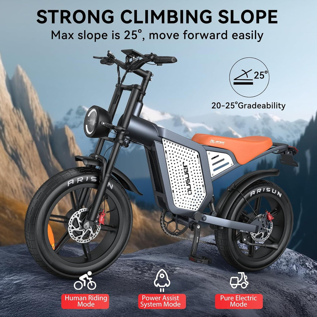 JANSNO Electric Bike,1500W Motor Electric Bike for Adults with 48V 23Ah Battery,31MPH 120 Miles,20 x 4.0 Electric Dirt Bike,7-Speed Off Road ebike UL Certified for Mountains, Snow, Sand Electric Bikes