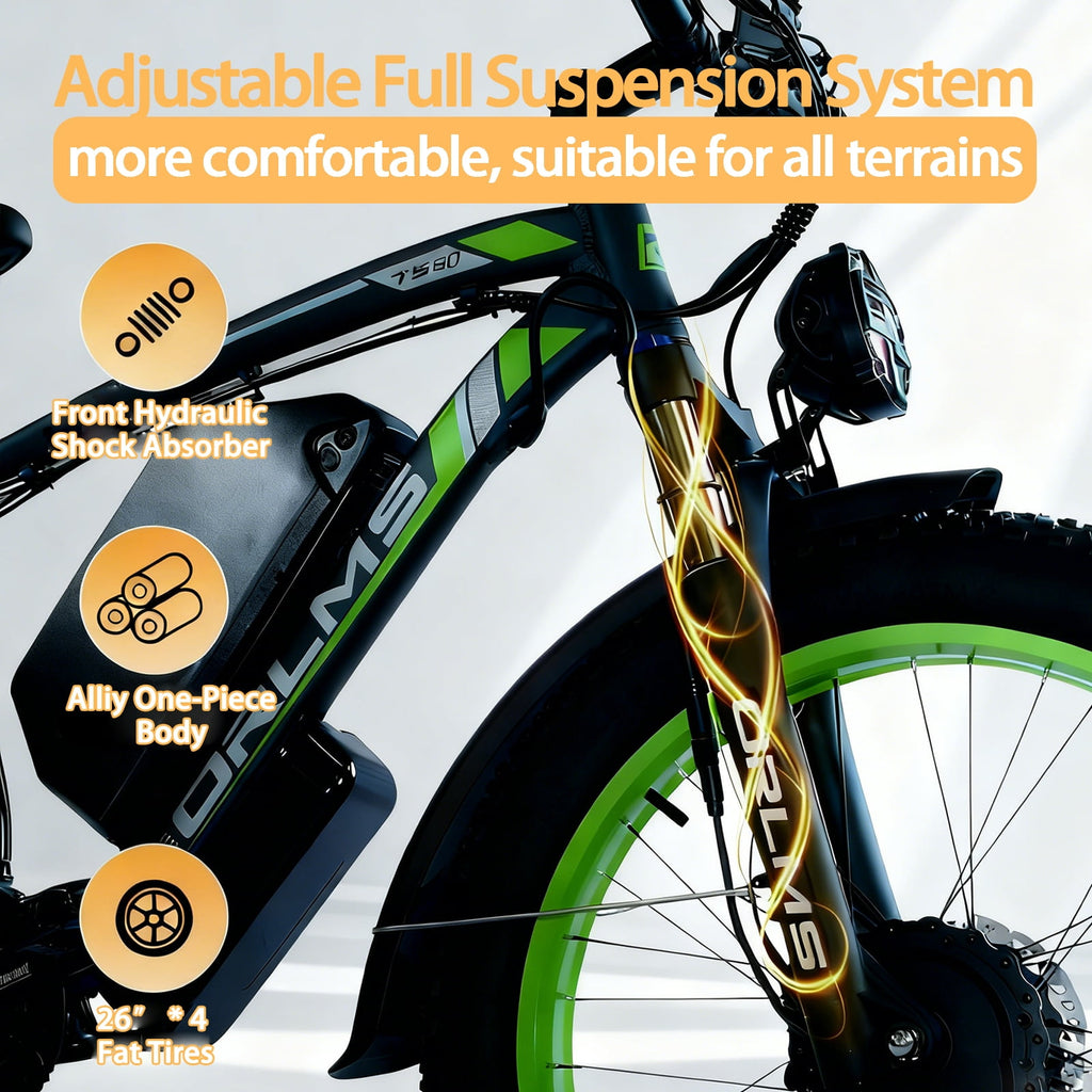 5000W Peak Dual Motor E-Bike, 60V 25Ah Battery Electric Bike, 50MPH High Speed E-Bike with 26 x 4.0 Fat Tire, Hydraulic Disc Brakes All Terrain Mountain/Commuter E-Bicycle Electric Bikes