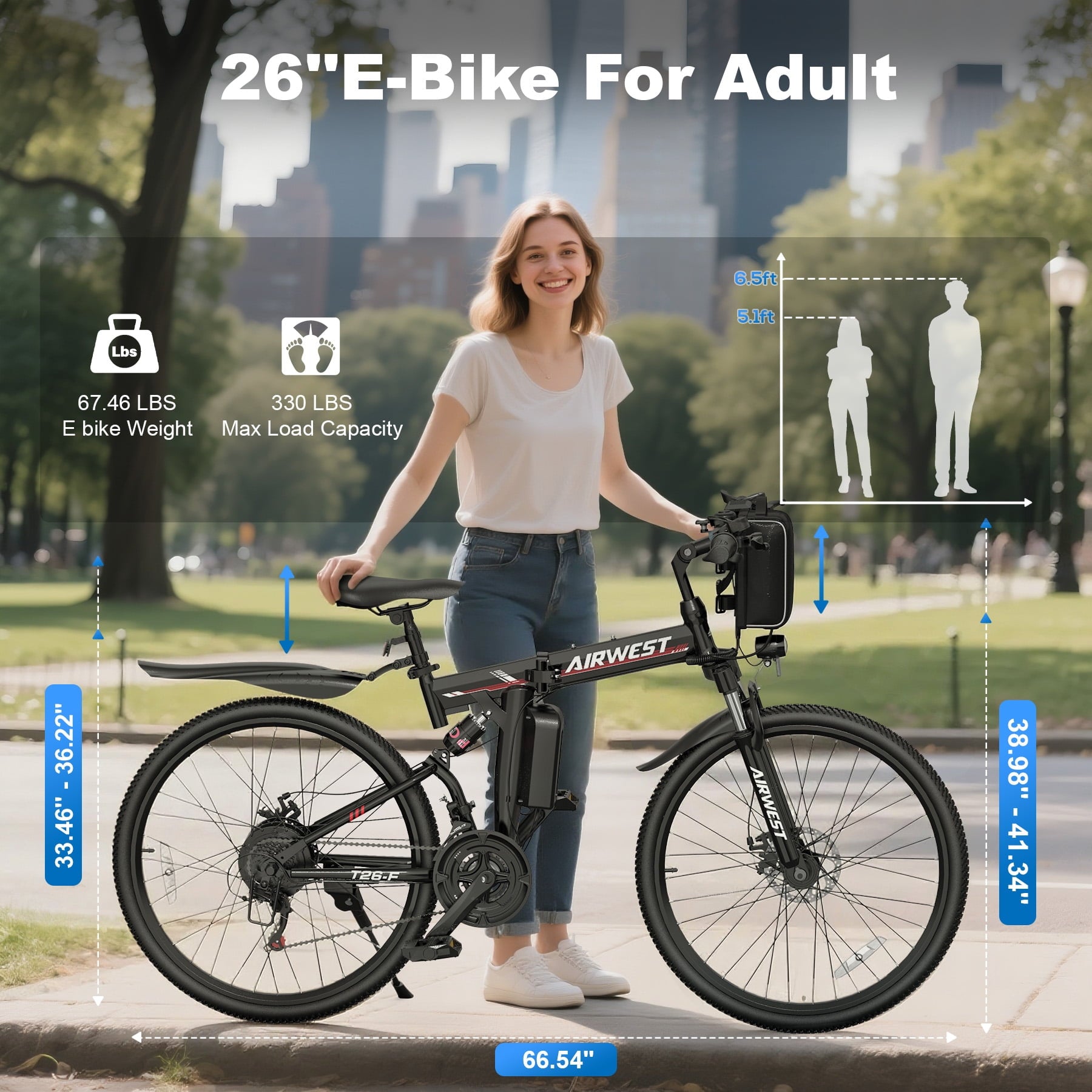 AIRWEST E-bicycle for Adults, Peak 750W Motor Electric Bicycle, 48V 7.8Ah Lithium Battery, 26'' Commuter Women E bike, 7-Speed City Cruiser Bicycle, 40 Miles Range (UL2849) Electric Bikes
