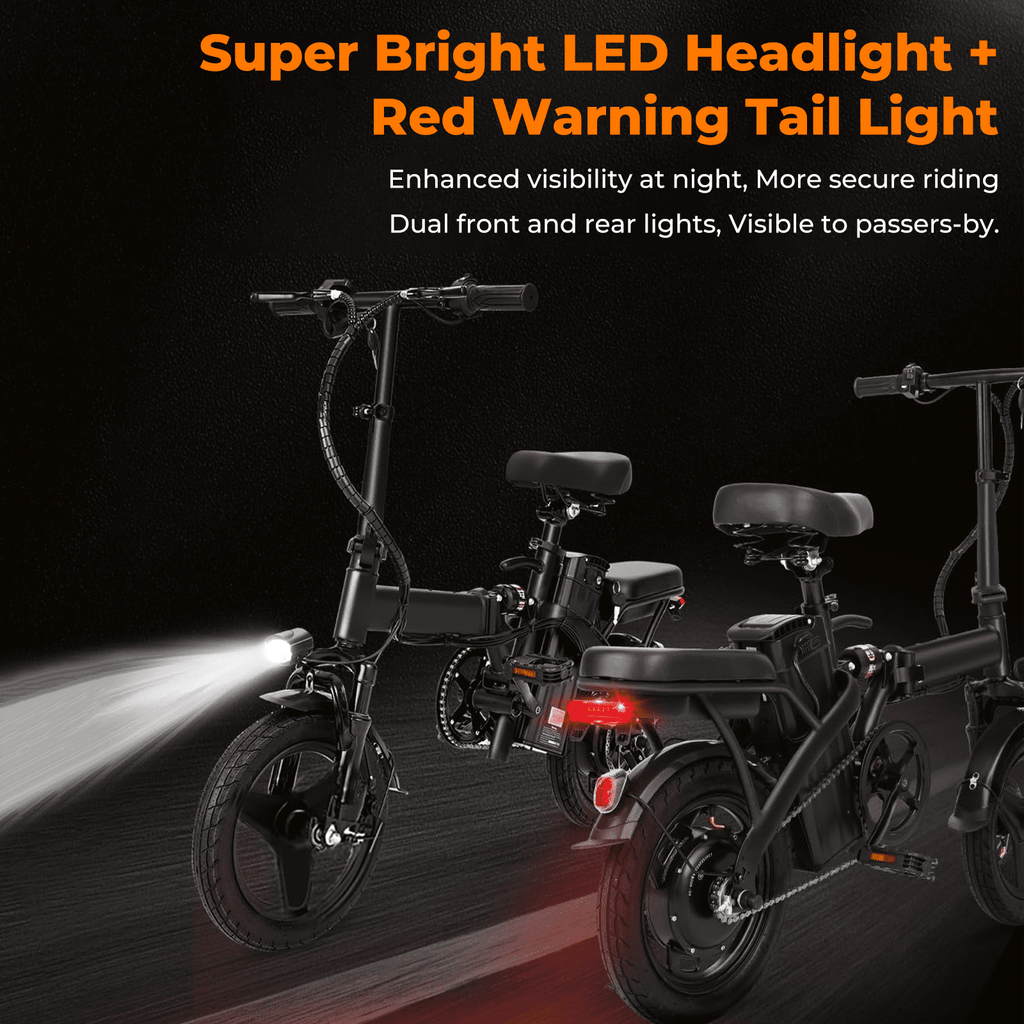 Portable Terrosor Electric Bicycle - 14 Foldable Design, Dual Disc Brakes, 20mph Max Speed, Includes Storage Basket Electric Bikes
