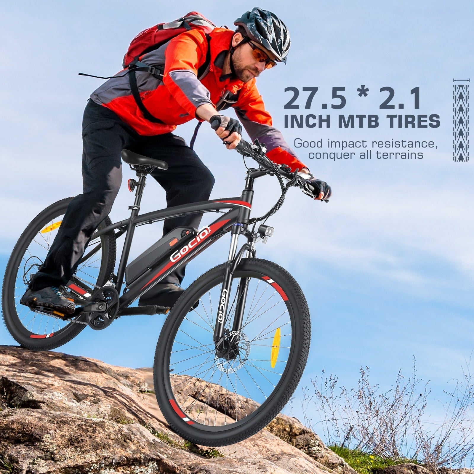Gocio 27.5 Electric Mountain Bike for Adults, 750W Peak Motor, 48V 10.4Ah Battery, 20MPH, 21 Speed, Lockable Front Suspension, UL2849 Certified Electric Bikes