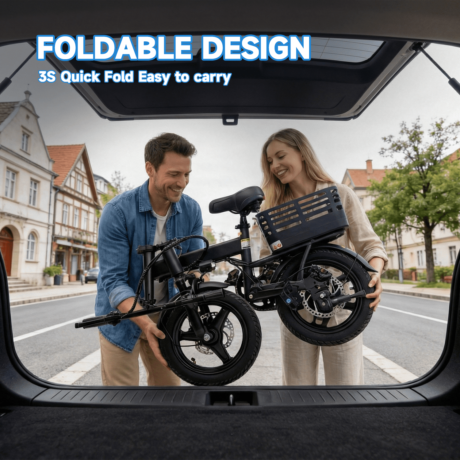 BroPath Electric Bike for Adults, Ebike, Electric Bicycle with 576WH Battery,14 Folding Ebike, 21MPH,20+ Miles(MAX),350W Motor,Multi-Shock Absorption,Commuting Mini E Bikes with Baskets,UL2849 Electric Bikes