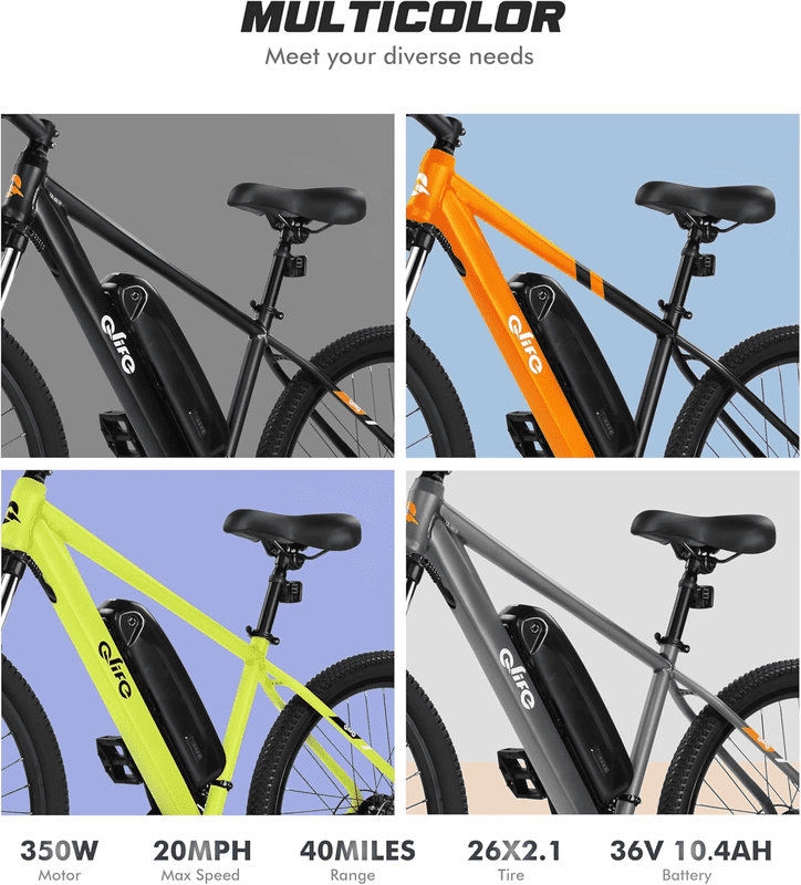 Qlife 26 Adult Electric Mountain Bike, 48V 7.8Ah Removable Battery, Max 28MPH, 7?Speed, Lock?Out Suspension, Peak 1000W Hub?Motor Mechanical Disc?Brake eBike for men&women Black Electric Bikes