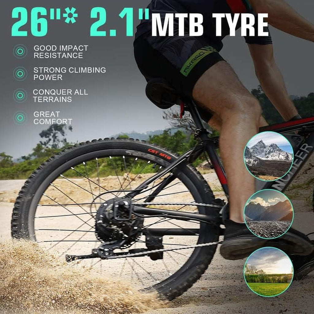 ANCHEER Gladiator 500W 26 Electric Bike for Adults, Electric Mountain Bike with 2.1 Inch eMTB Tire, 48V 10.4Ah Battery, 3H Fast Charge, Shimano 21 Speed, Adults Electric Bicycle UL2849 Electric Bikes
