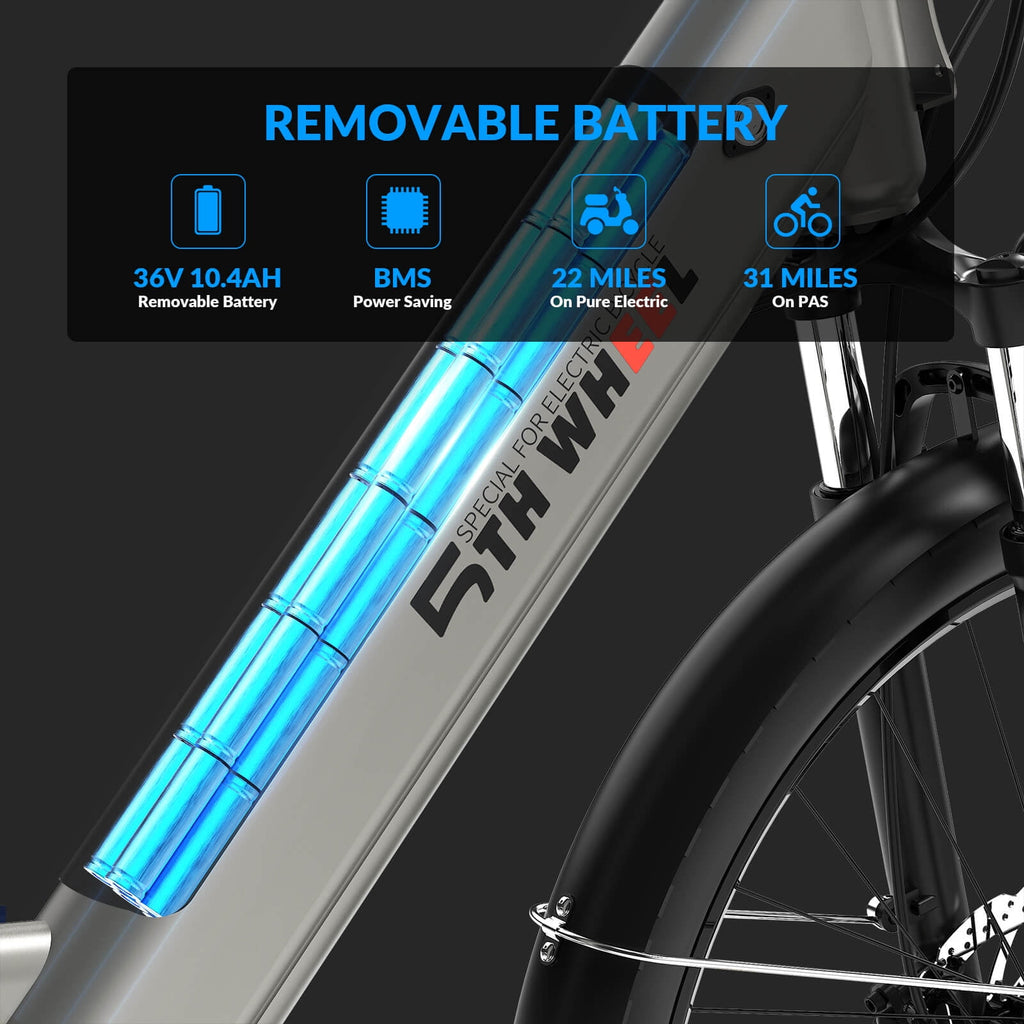 5TH WHEEL W18B Electric Bike for Adult with 350W Motor, 26 Electric Mountain Bike with 36V 10.4Ah Removable Battery Ebike, Electric Bicycle with 7 Speed, UL2849 Electric Bikes