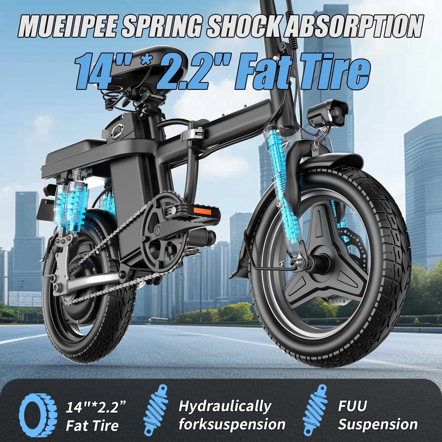 Electric Bike for Adults,  Electric Bicycle with 48V Removable Battery,14 Folding Ebike, 20MPH,30+ Miles(MAX),500W High Motor,Multi-Shock Absorption,UL 2849,Commuting Mini E Bikes Electric Bikes