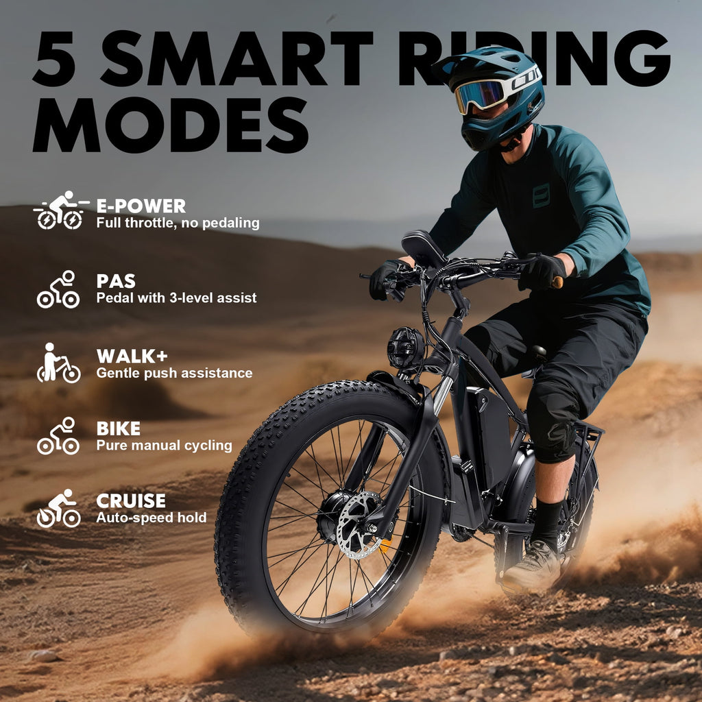 KYD Electric Fat Tire Bike for Adults, 6000W Dual Motor Ebike, Max 50MPH 26x4.0 Off-Road Mountain Electric Bicycle, 60V 25AH, UL2849 Electric Bikes