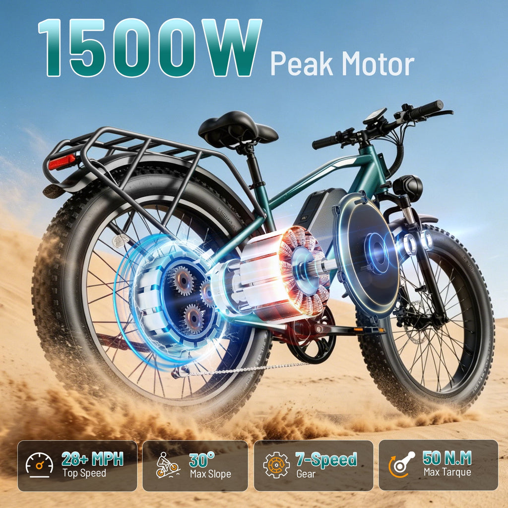 YareYi Electric Bike for Adults 26, 2000W Peak E-Mountain Bicycle, 28MPH Fat Tire Ebike, 48V 15Ah Removable Battery, 7 Speed and Front Suspension with Rear Rack UL2849 Electric Bikes