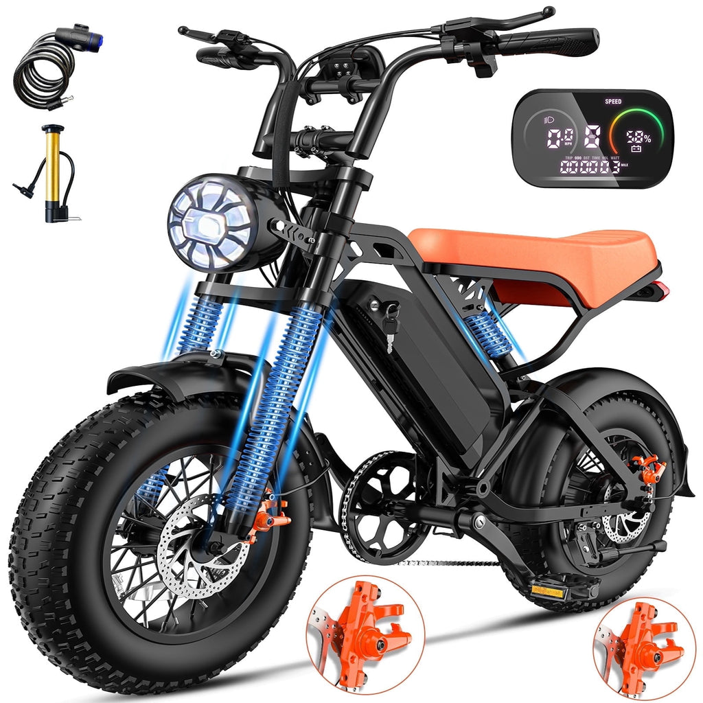 1200W Off-Road Electric Bike for Adults, 48V 18AH Removable Battery, 16 Wide Tires, 5-Speed Transmission, Dual Disc Brakes & Spring Suspension Electric Bikes