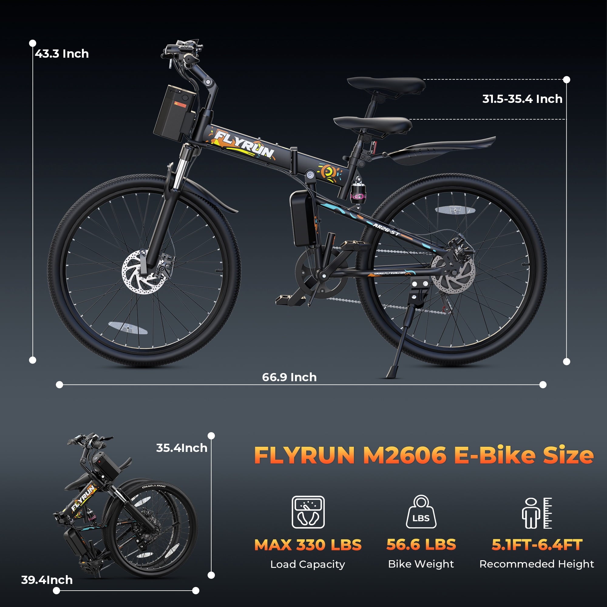 FLYRUN 26 Electric Bike for Adults,Folding Ebike with Peak 750W Motor,48V 374.4Wh Removable Battery,LCD Display,up to 20 mph,UL2849 Electric Bikes