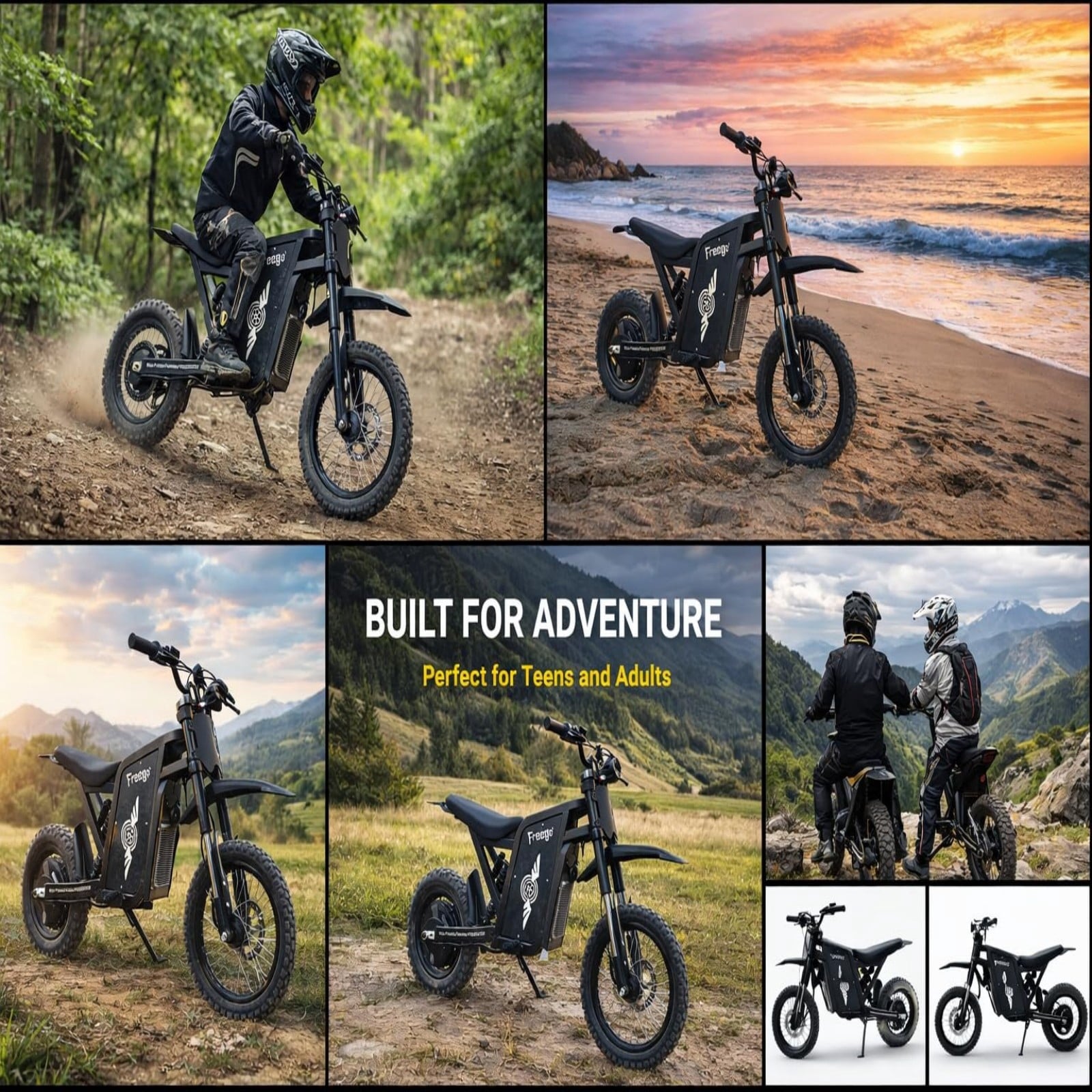 Freego X0 Electric Mountain Bike for Adults & Teens,3600W(Peak),60V 23AH Battery,40 MPH Top Speed,50 Miles Range,14/10 Tires,UL2849 Electric Bikes
