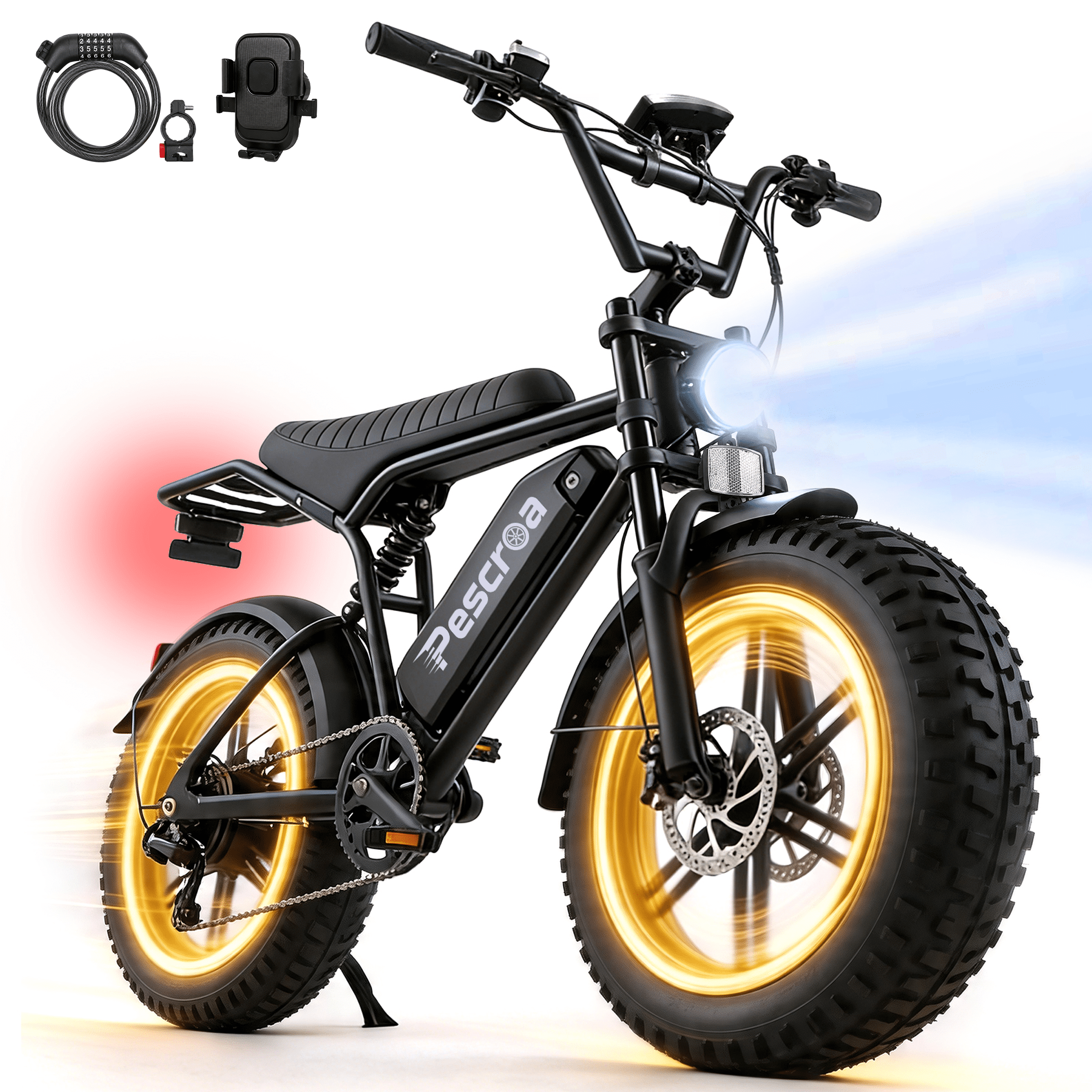 Pescroa Electric Bike for Adults, 1500W Peak Motor E Bike with 48V 15Ah Removable Battery, E-Bike with 7 Speeds, Ebikes with 28MPH Max Speed, Adult Electric Bicycles with 70-100 Miles Max Range Electric Bikes