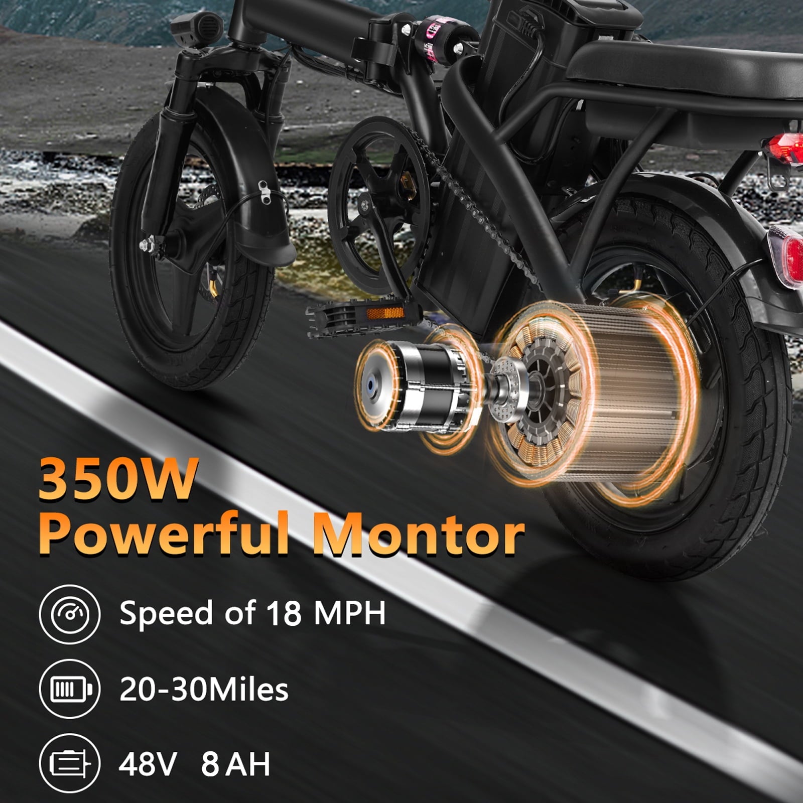 Electric Bike, 18 Mph Electric Bicycles, 350W Peak 500W Motor Foldable Ebike, 14 Tire E-bike for Adults, 48V 8Ah Battery, 15° Uphill, UL2849 Certified, 25 Miles PAS Range Electric Bikes