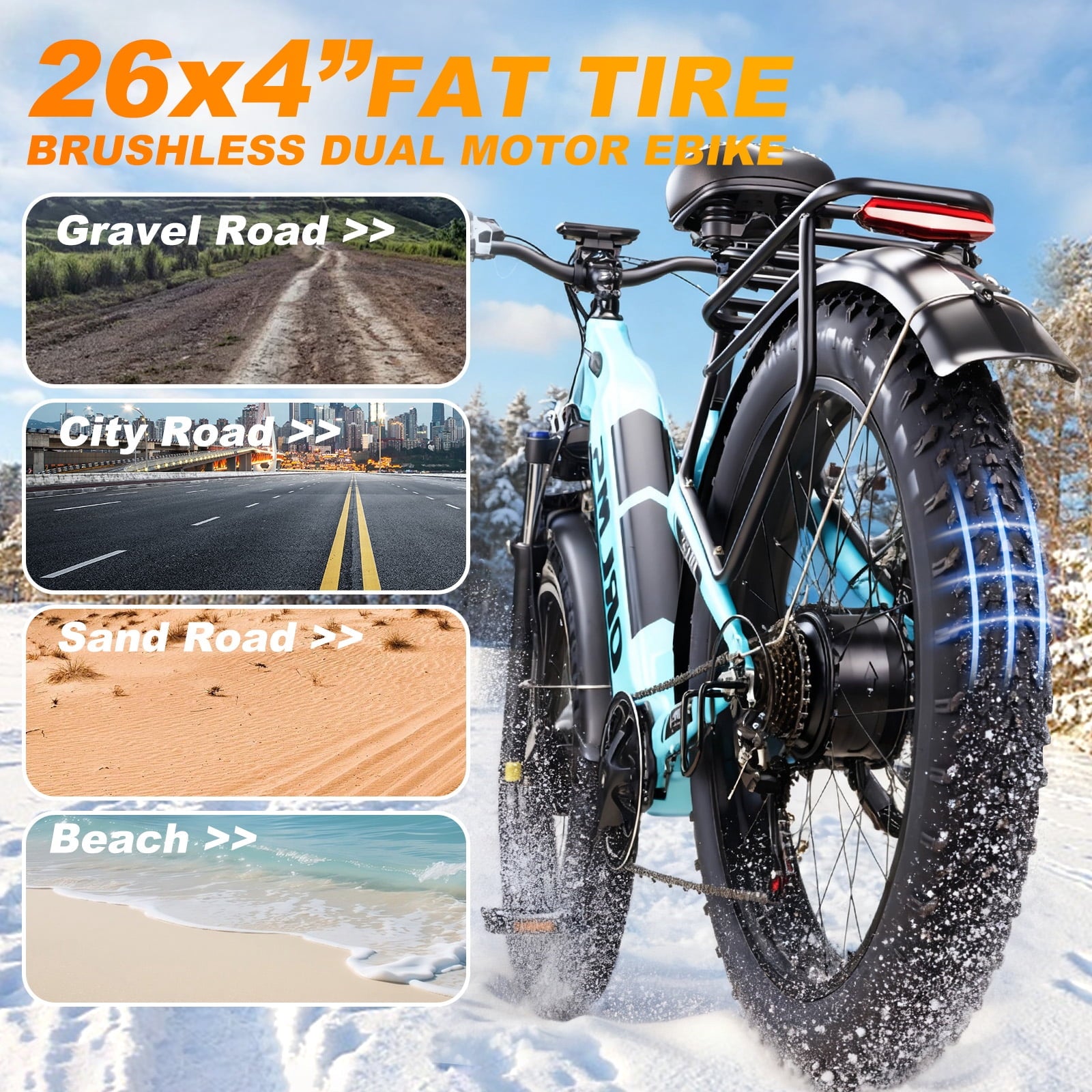 Dual Motor Electric Bike for Adult, 26 x4 Fat Tire Electric Bike, Up to 8000W Peak, 52V 23Ah Built-in Lithium Battery, Up to 45MPH & 105 Miles Range, Off-Road & Urban Riding Electric Bikes