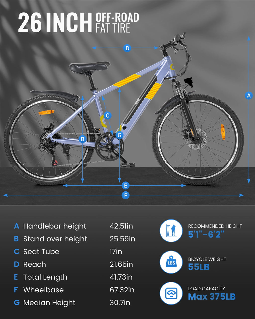 MIHOVER 26 Electric Bike for Adults 750W Peak 20MPH, 48V Removable Battery 40 Miles, Shimano 21-Speed Adjustable Fork，UL2849 City & Light Off-Road E-Bike with Lock-Blue Electric Bikes
