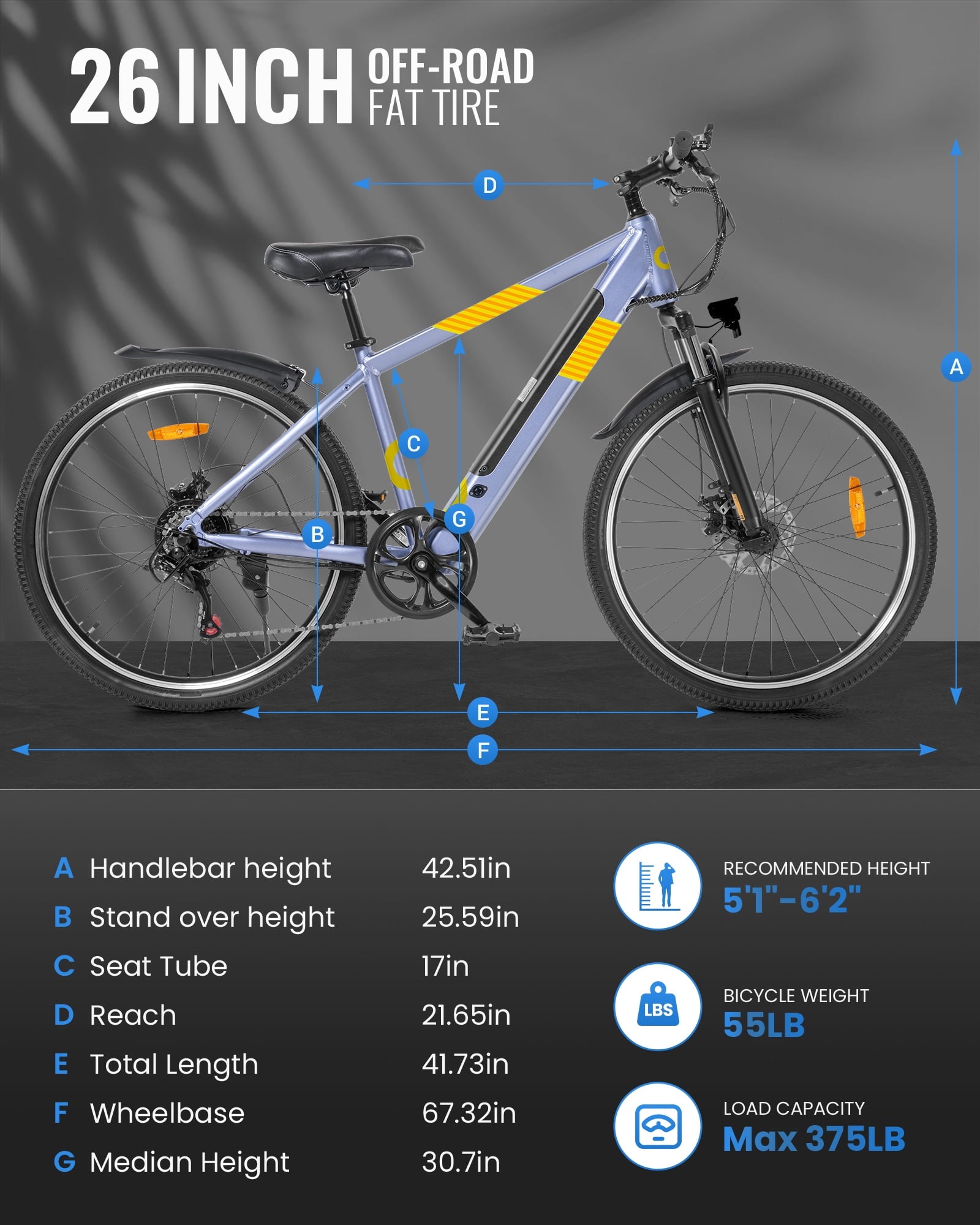 MIHOVER 26 Electric Bike for Adults 750W Peak 20MPH, 48V Removable Battery 40 Miles, Shimano 21-Speed Adjustable Fork，UL2849 City & Light Off-Road E-Bike with Lock-Blue Electric Bikes