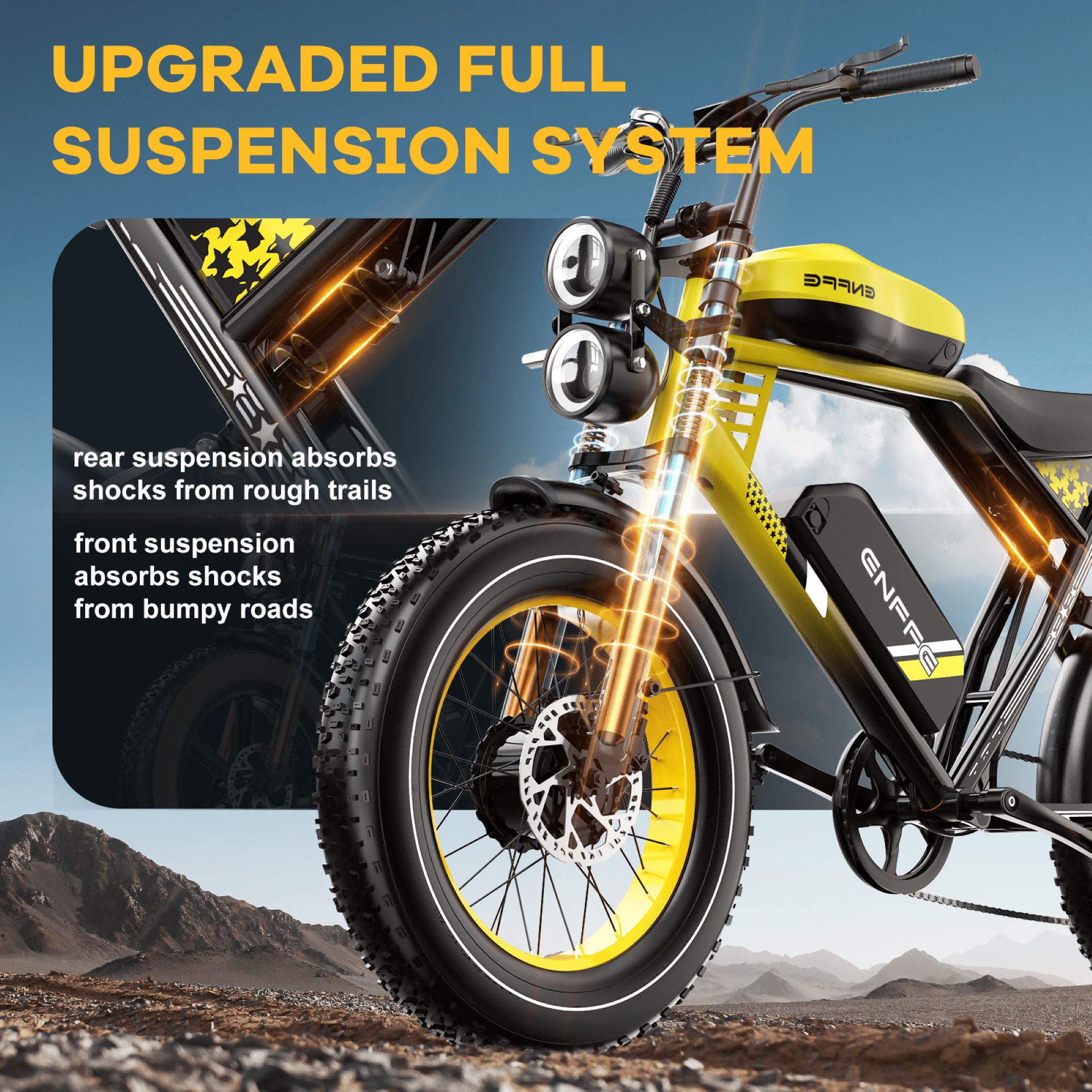2D Ultra Electric Bike for Adults, 3000W Peak Motor 32MPH Off-Road E Bike, 48V 45Ah Battery, 200-Mile Range, 20 x 4.0 Fat Tires, Shimano 7-Speed, Yellow Electric Bikes