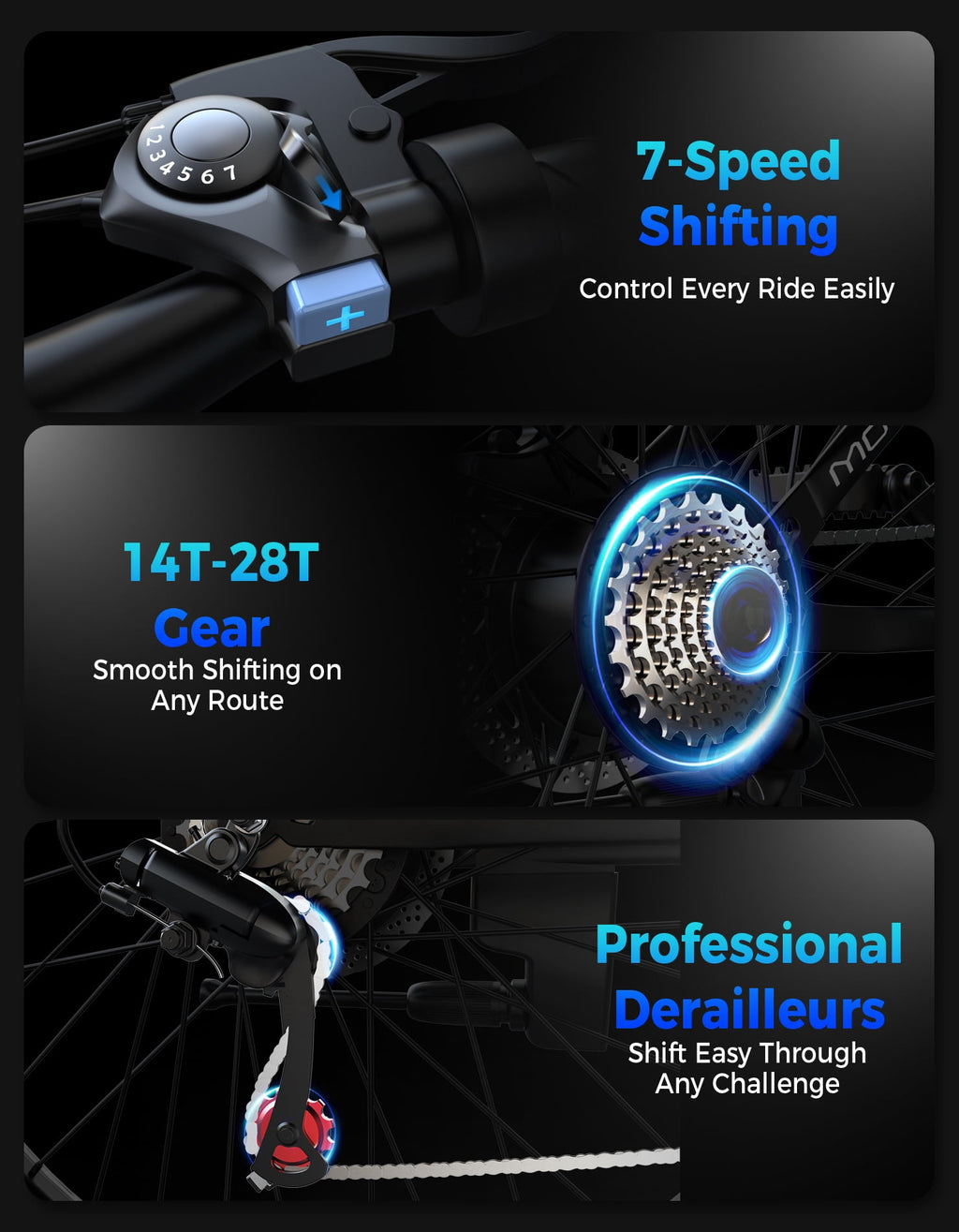 PostJoy Electric Mountain Bike 26 1200W Peak Motor, 65 Miles 28MPH Ebike, 480Wh Battery Electric Bicycle for Adults 7 Speed Electric Bicycles Front Fork Suspension Electric Bikes