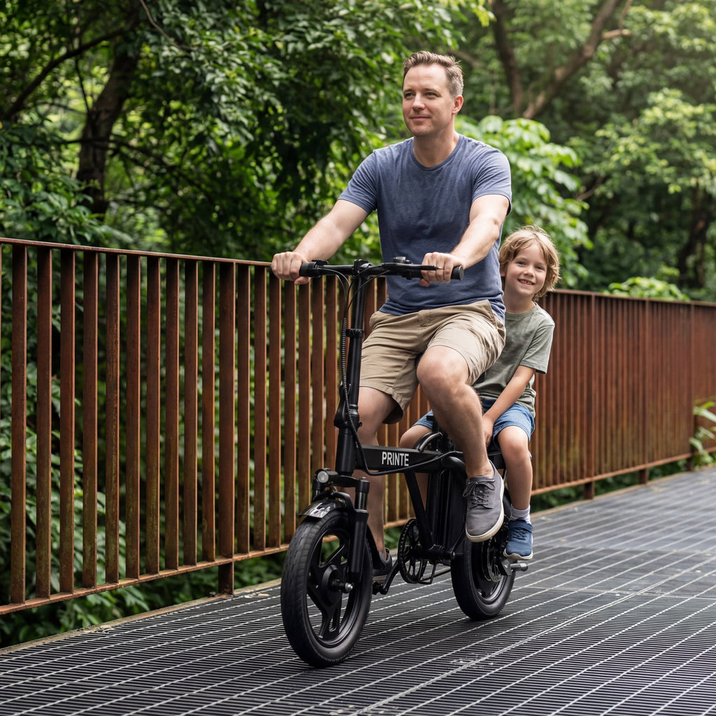 PRINTE N14 Electric Bike Black 500W 48V, 14' Mini Ebike for City Commuter for Adult with Two Seats UL2849 Electric Bikes