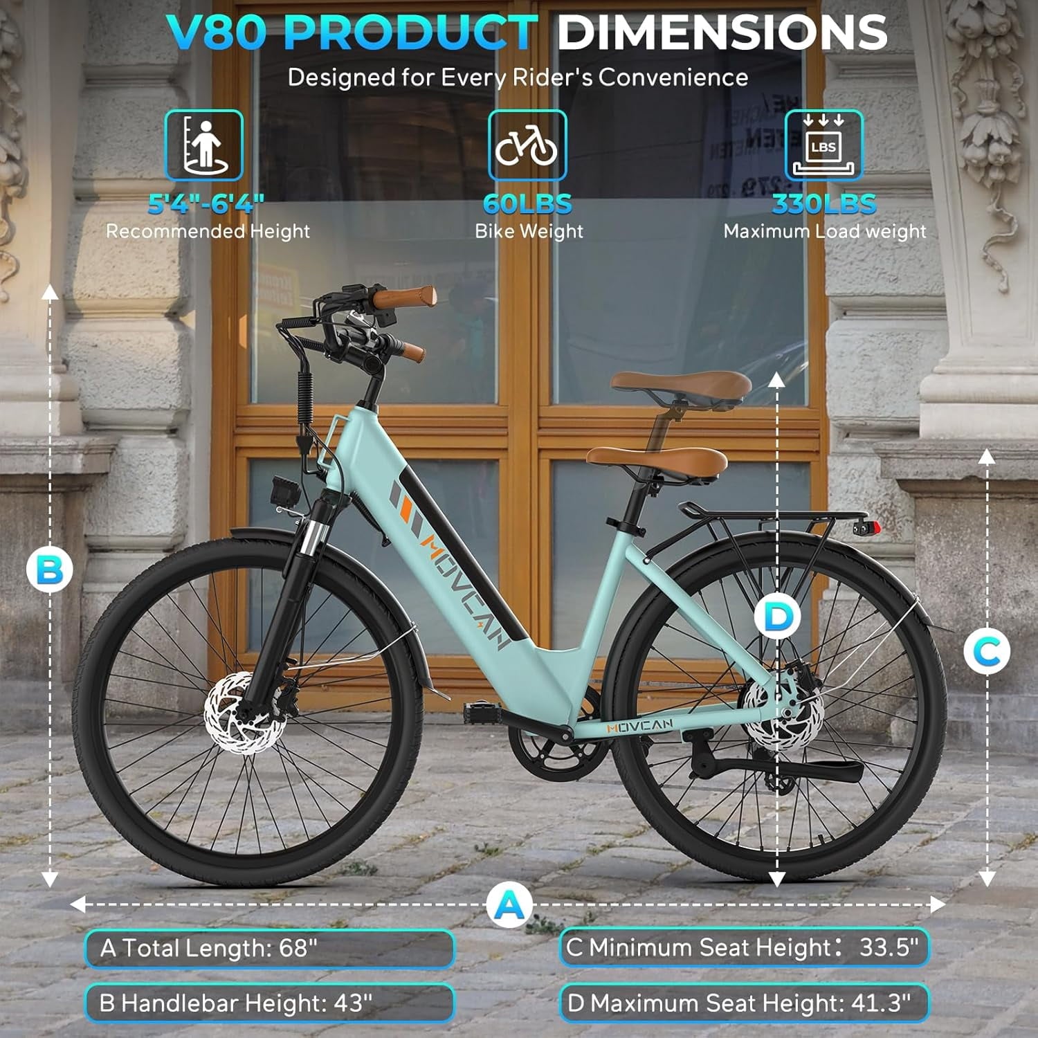 Movcan V80 1000W Electric Bike for Adults, 28MPH & 70 Miles Range, 26 City Cruiser Ebike with 48V 13Ah Removable Battery, 7-Speed Dual Disc Brake Mountain Commuter E-Bike Electric Bikes