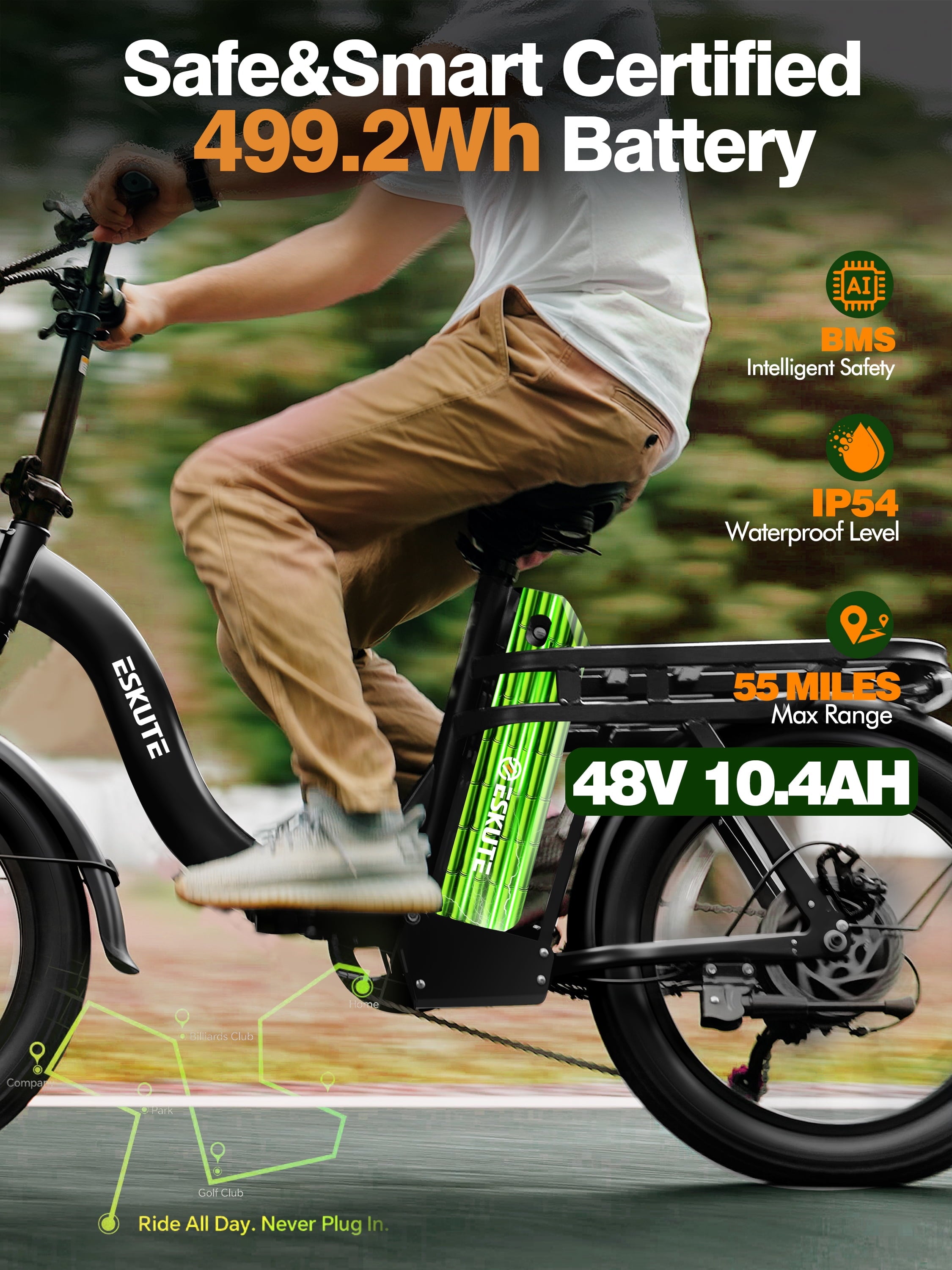 Adult Electric Bike – 1200W Peak Motor, 28?MPH, Foldable 20×3 Fat Tire, 48V 10.4Ah Battery Up to 55?Miles, 7-Speed Step-Through Cargo E-Bike with NFC Unlock, Black Electric Bikes