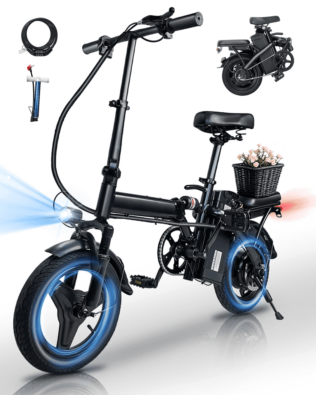 Bycyla Electric Bike for Adults, Ebike,14 Folding Electric Bike 500W Motor,576Wh Built-in Battery 20MPH,20+Miles,Multi-Shock Absorption,Commuter City E-Bike,E Bike with Front Suspension,UL2849 Electric Bikes