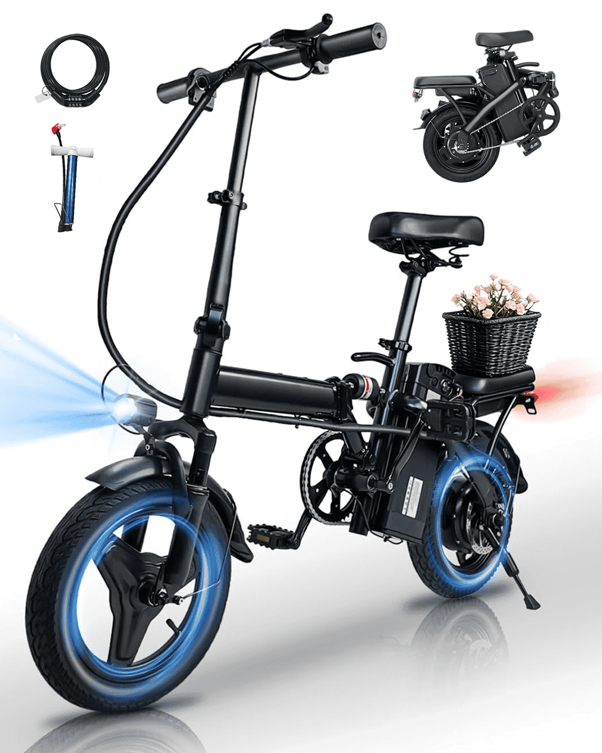 Bycyla Electric Bike for Adults, Ebike,14 Folding Electric Bike 500W Motor,576Wh Built-in Battery 20MPH,20+Miles,Multi-Shock Absorption,Commuter City E-Bike,E Bike with Front Suspension,UL2849 Electric Bikes