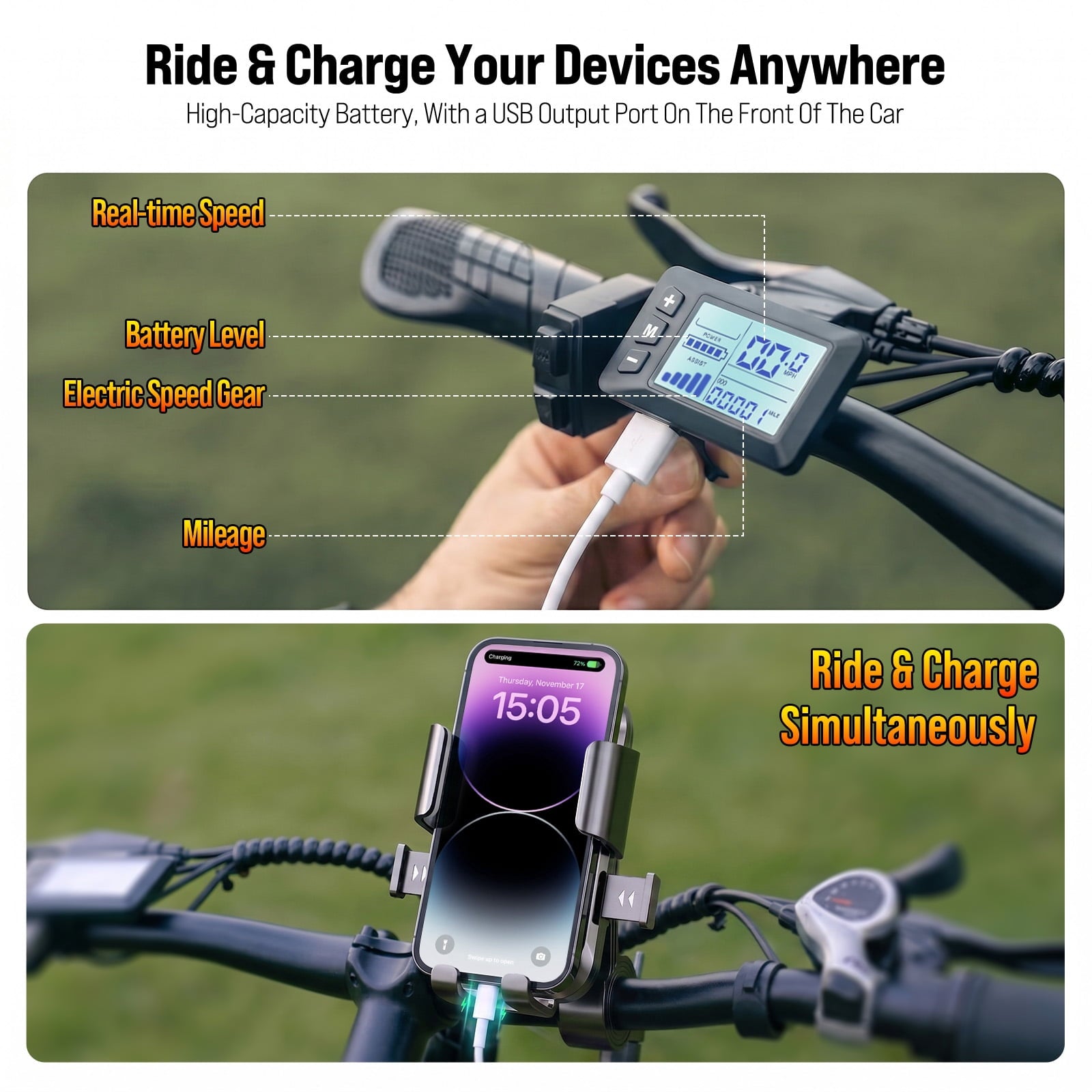 Rexei Yeki 26 Fat Tire EBike, 1200W Electric Bike for Adults, 48V 15AH Battery, 28 MPH Max Speed, 7-Speed , 500 lbs, Front Suspension, Dual Disc Brakes, LCD Display, UL2849 Electric Bikes