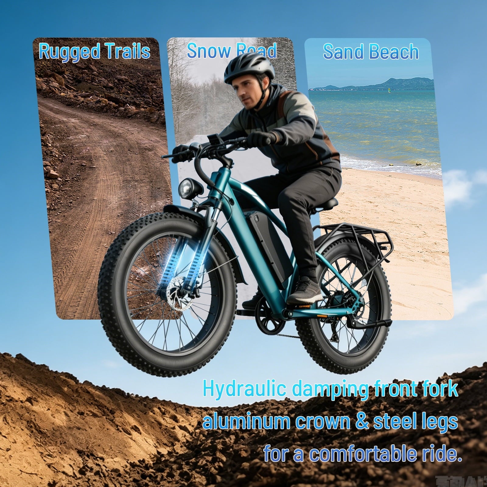 YareYi Electric Bike for Adults 26, 2000W Peak E-Mountain Bicycle, 28MPH Fat Tire Ebike, 48V 15Ah Removable Battery, 7 Speed and Front Suspension with Rear Rack UL2849 Electric Bikes