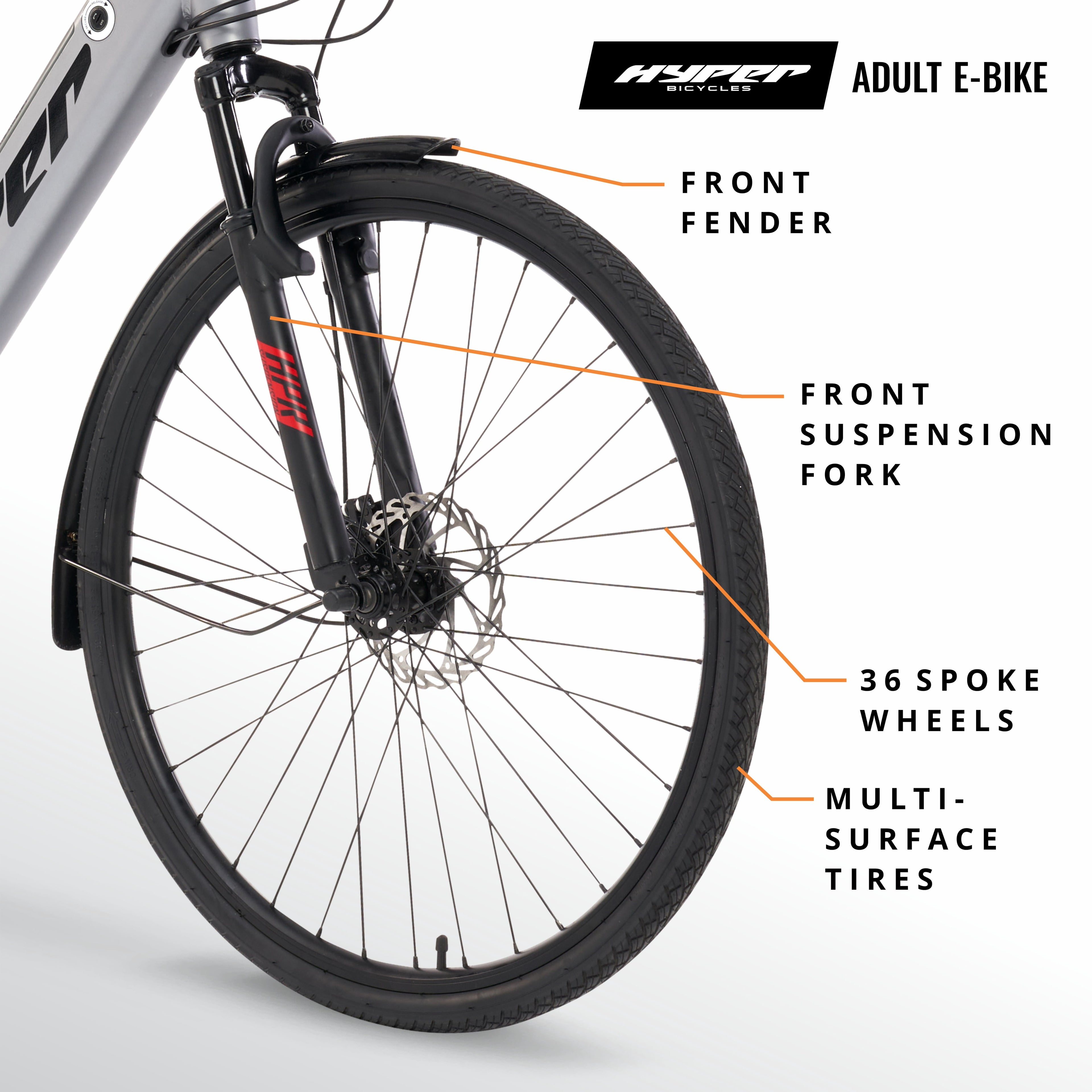 Hyper Bicycles 36V 700C Electric Commuter E-Bike, Adult Ages 13+, 250W Motor, Matte Gray Electric Bikes