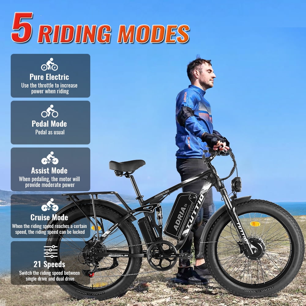 TUTTIO Adria26 5000W Electric Mountain Bike for Adults, 26 Fat Tire E-Bike for Men, 7 Speed, Max 46Mph Electric Bikes