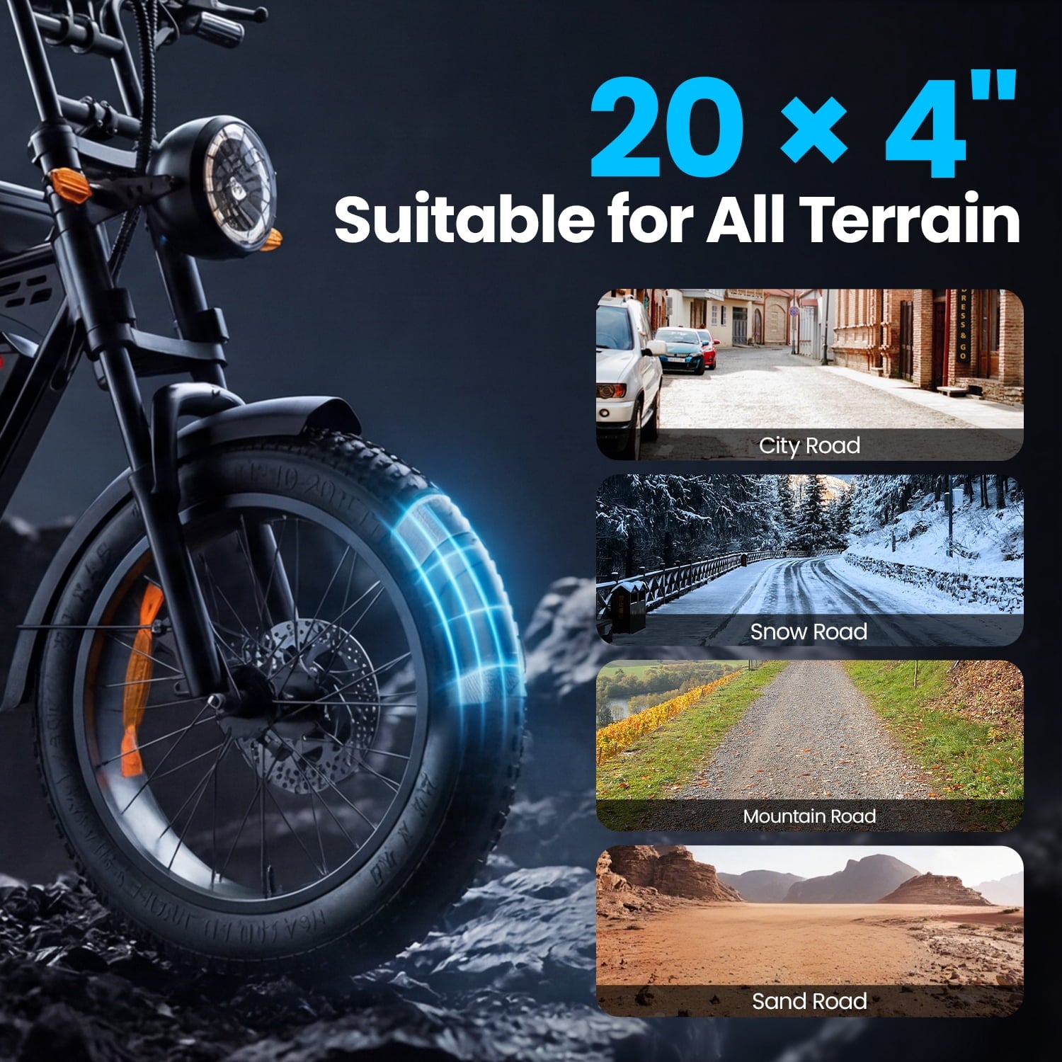 48V 15Ah Electric Bike – 1500W Brushless Motor, 28MPH Top Speed, 30-50 Mile Range, 20×4 Tires, 485lbs Max Load, Removable Battery Electric Bikes
