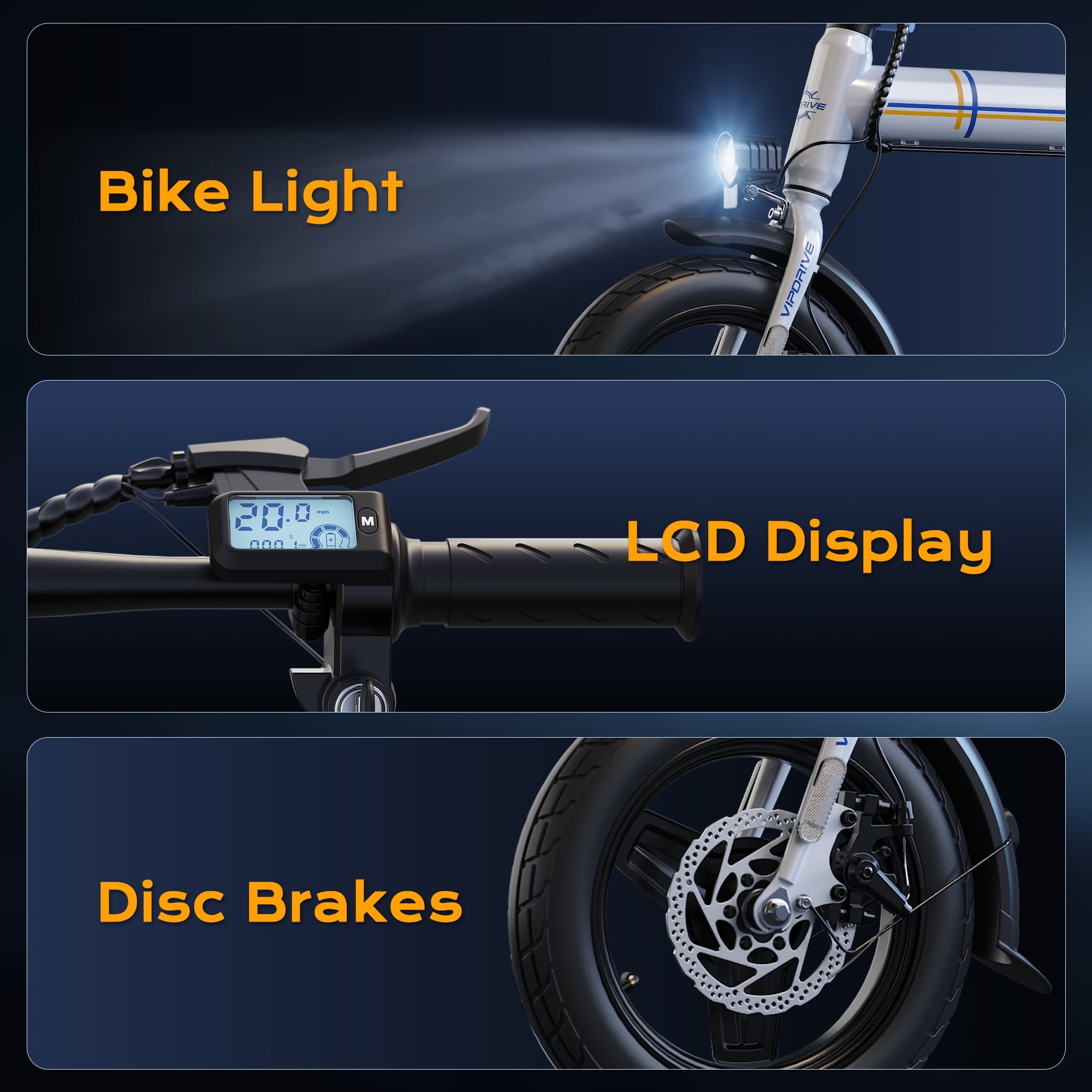 VIPDRIVE Electric Bike, 14 Folding EBike for Adults, 500W Peak Motor, 36V 7.8Ah Battery, 20MPH City Commuter E-Bike, Mini Ebike, LCD Display, UL2849 Electric Bikes